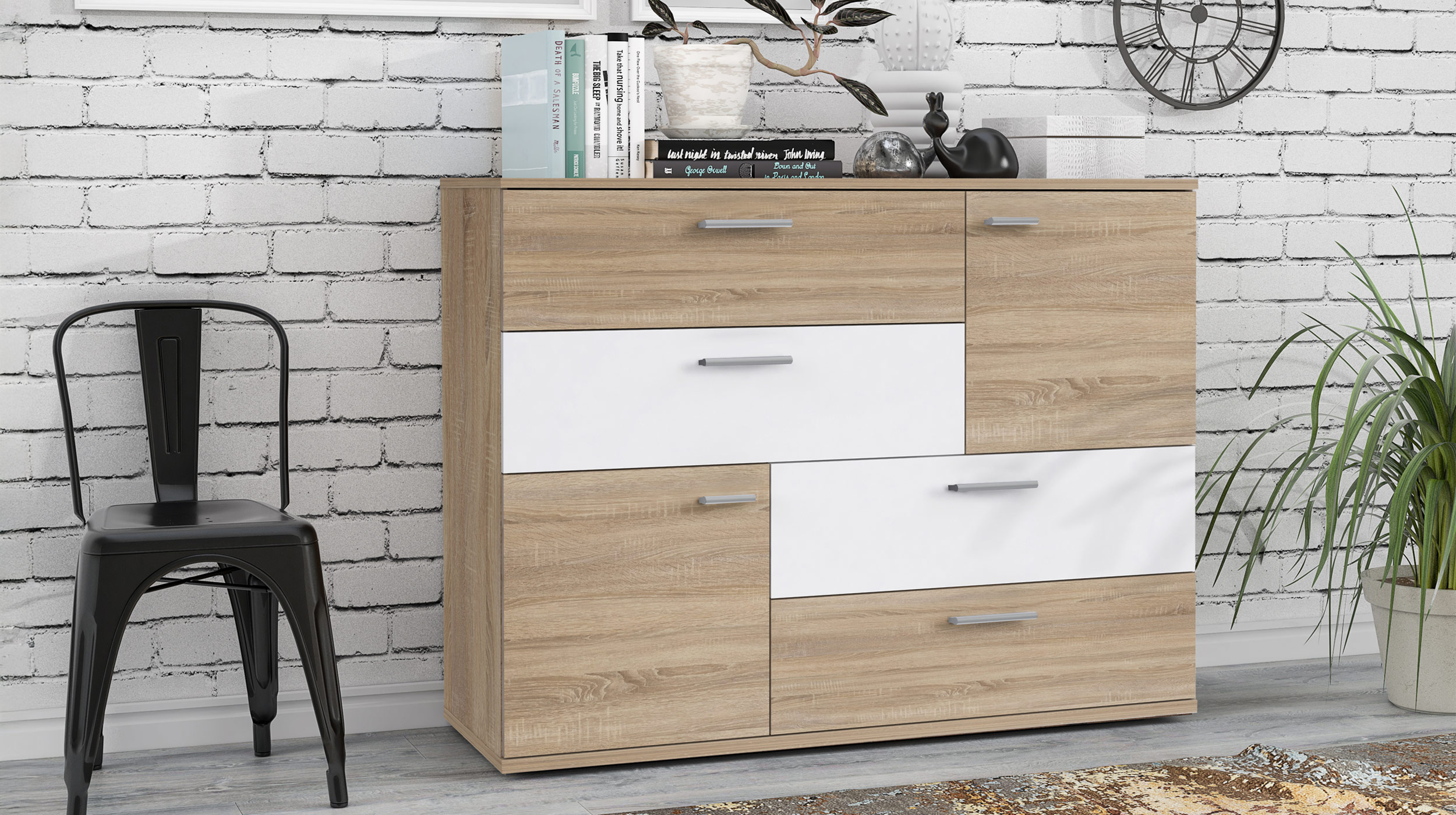 Kommode Sonoma Eiche - weiß 125 cm - SKIVE