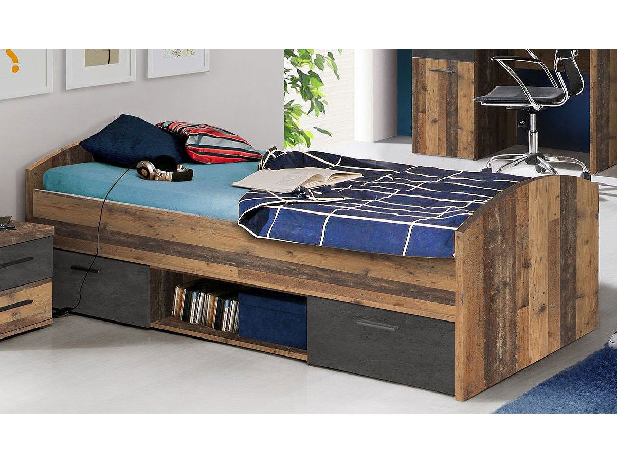 Jugendbett 90 x 200 cm Old Wood - grau - WINNIE