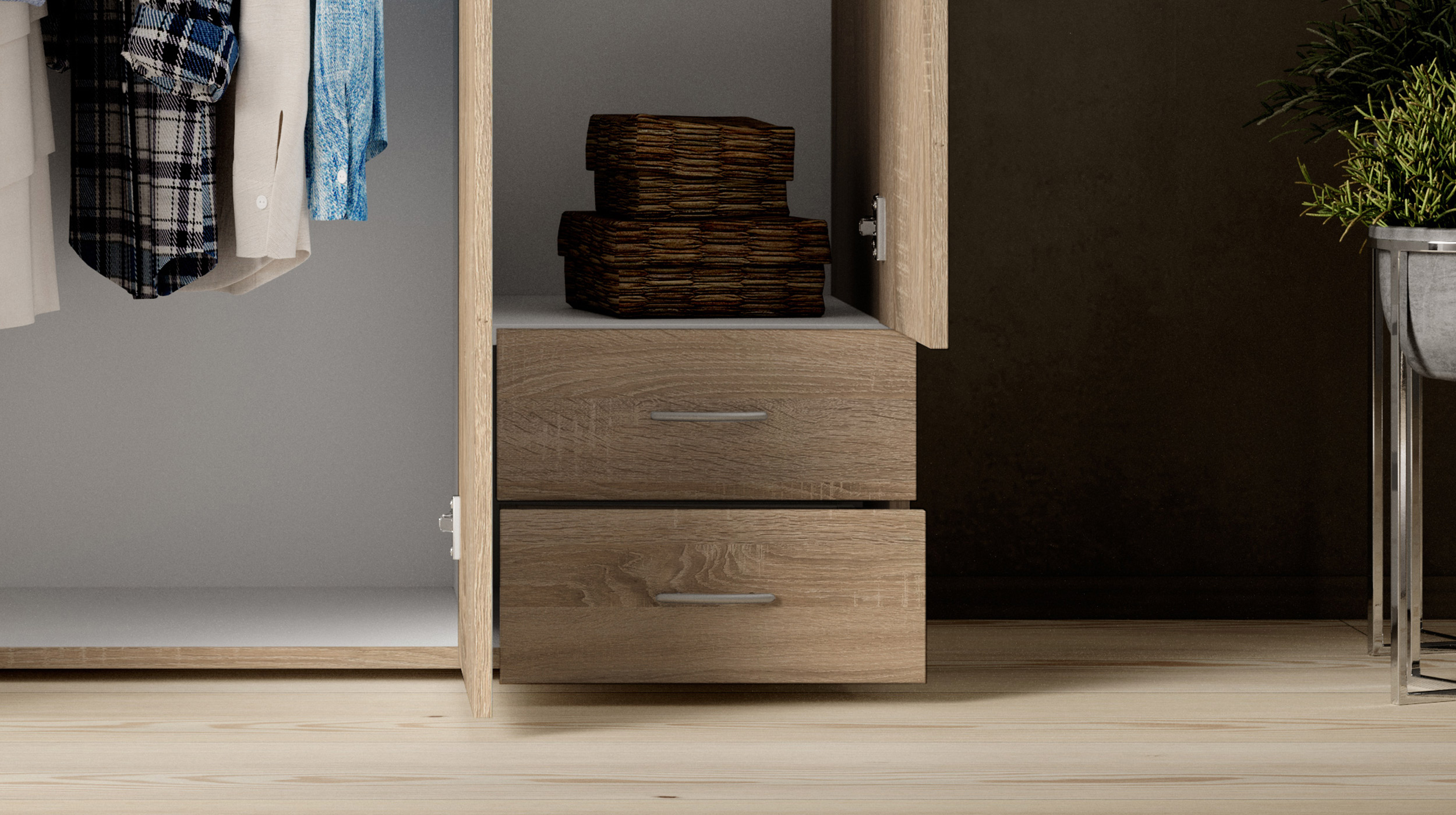 Kleiderschrank Sonoma Eiche - 120 cm - 3-türig - BASE