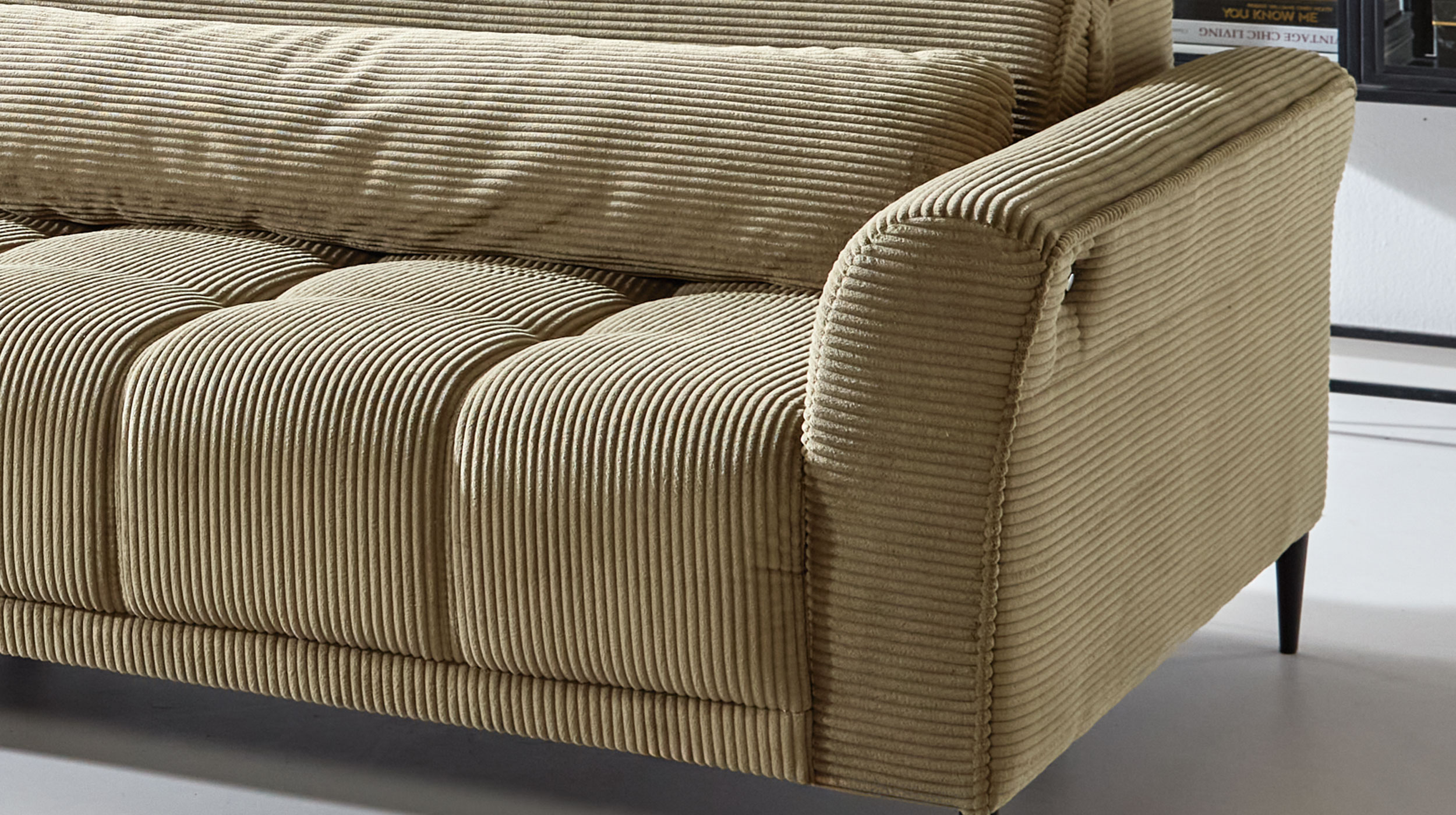 Big Sofa 280 cm grün Cordbezug Nosagfederung - LOGAN 