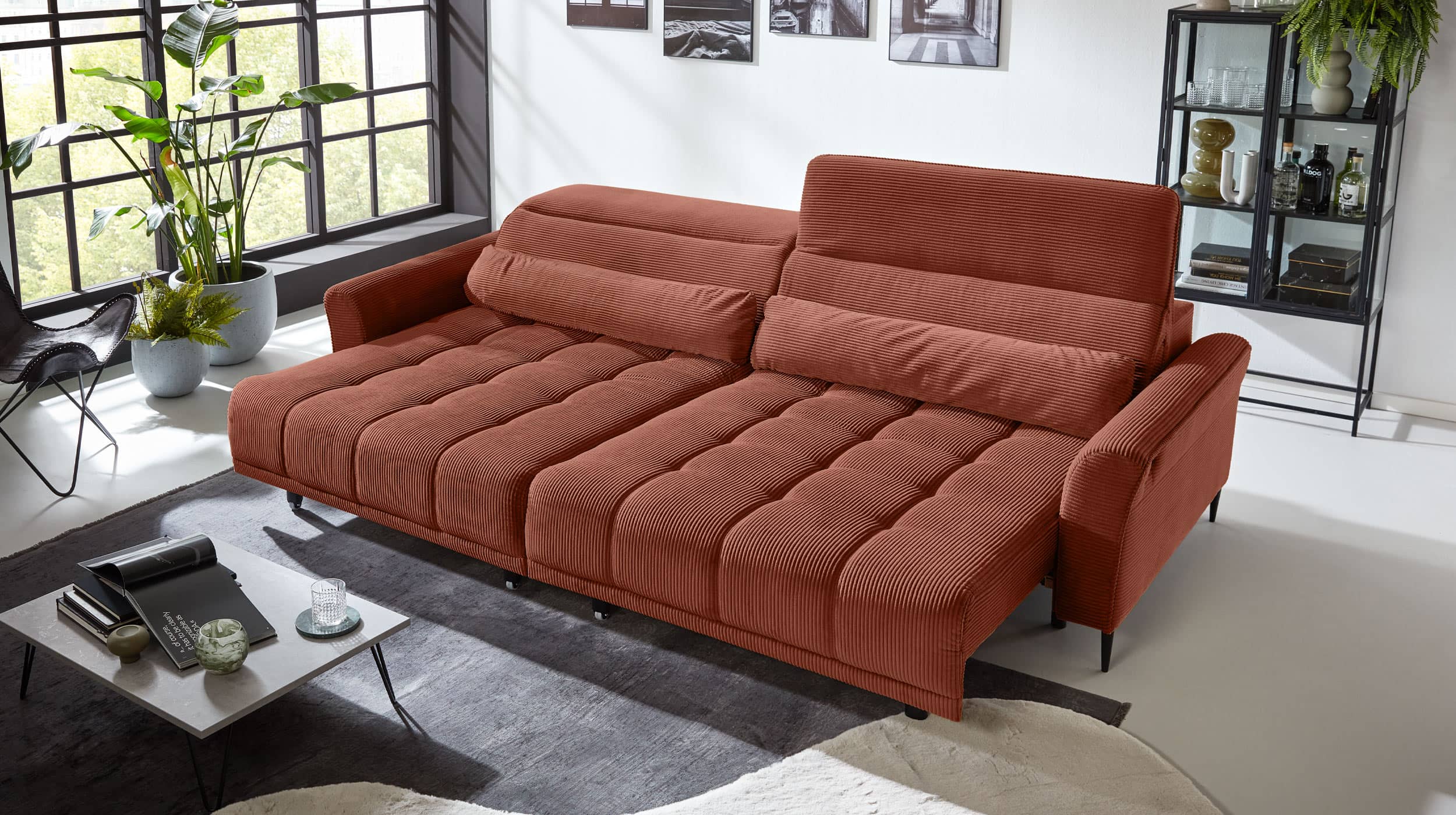 Big Sofa rost - Cordbezug - 280 cm - Nosagunterfederung - LOGAN 
