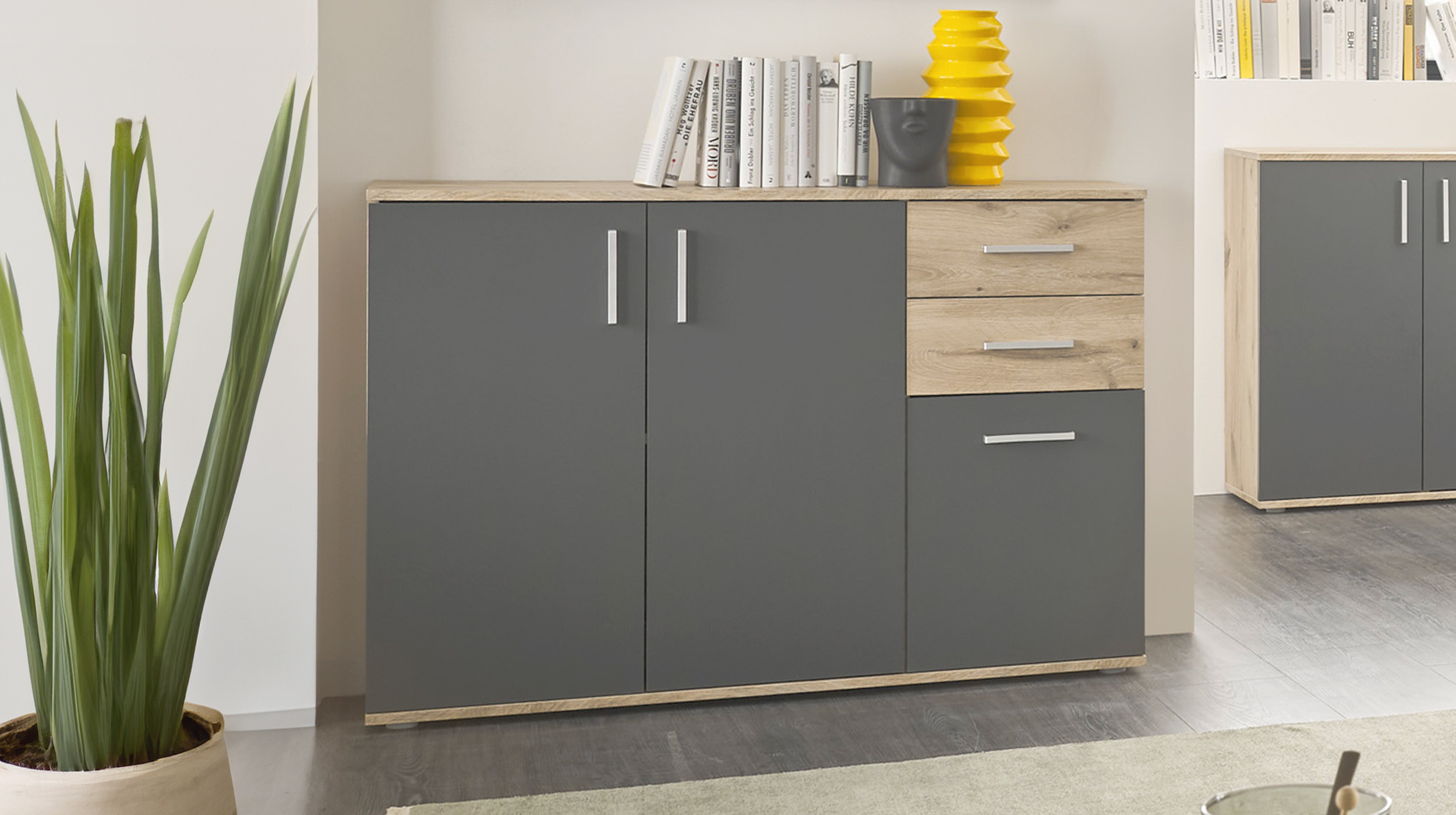 Kommode Viking Oak - grau 120 x 84 cm 3-türig - BOBBY