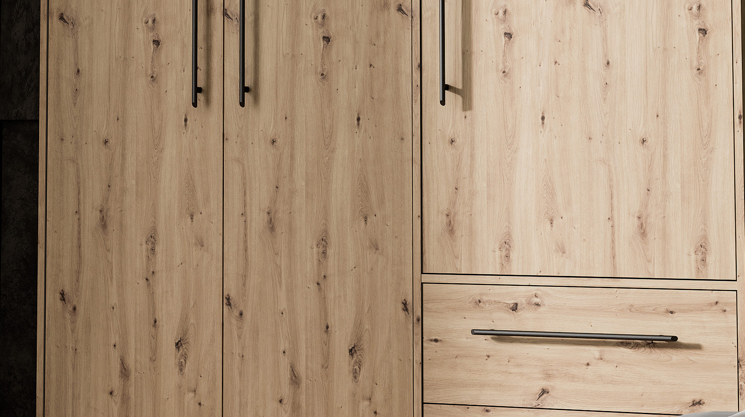 Kleiderschrank Artisan Eiche 144 cm 3-türig - MOKKARIS