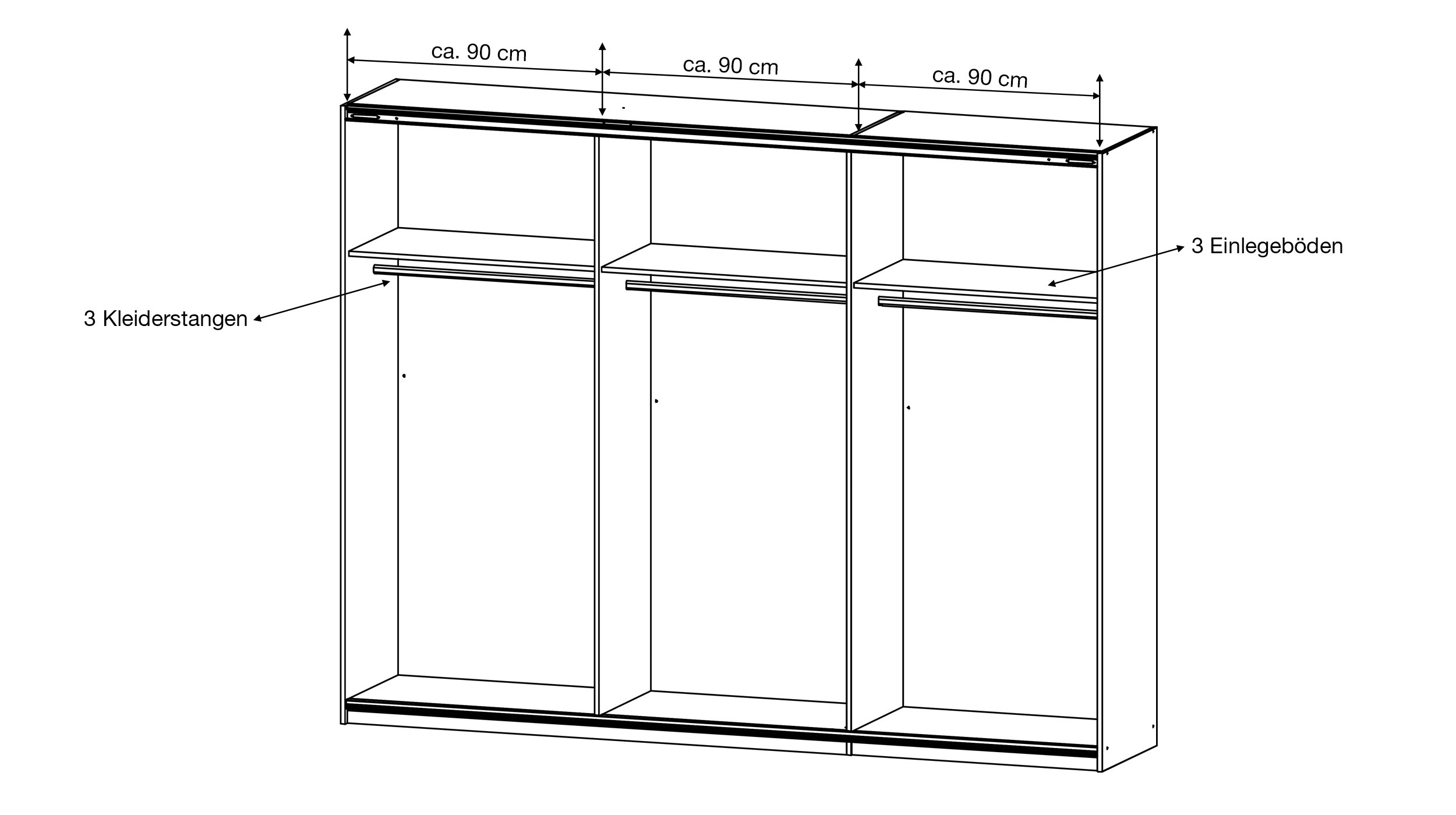 Schwebetürenschrank weiß 271 cm Spiegel - BASIC - KULMBACH