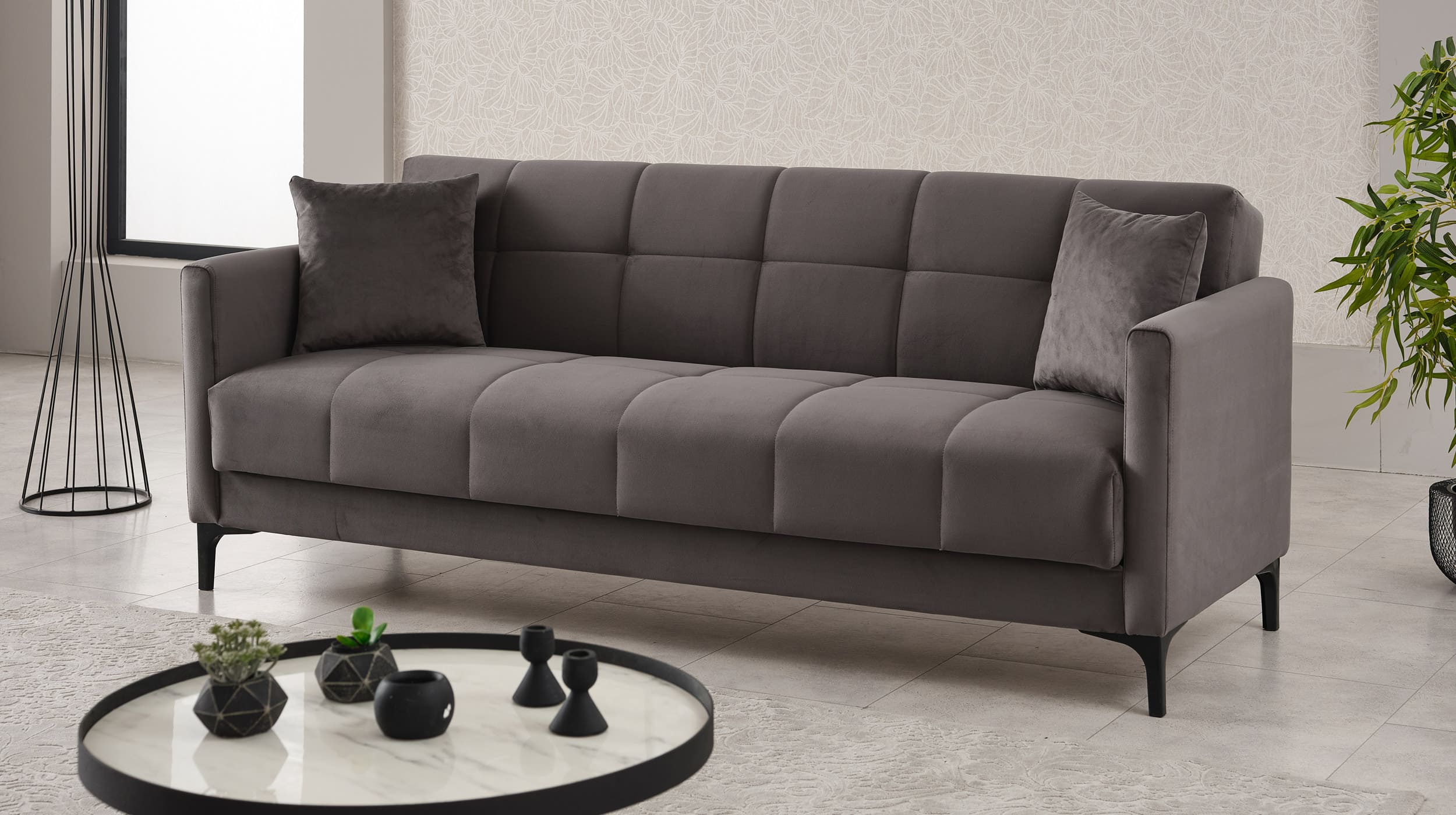 Einzelsofa mit Schlaffunktion und Bettkasten 213 x 85 cm grau - PERU