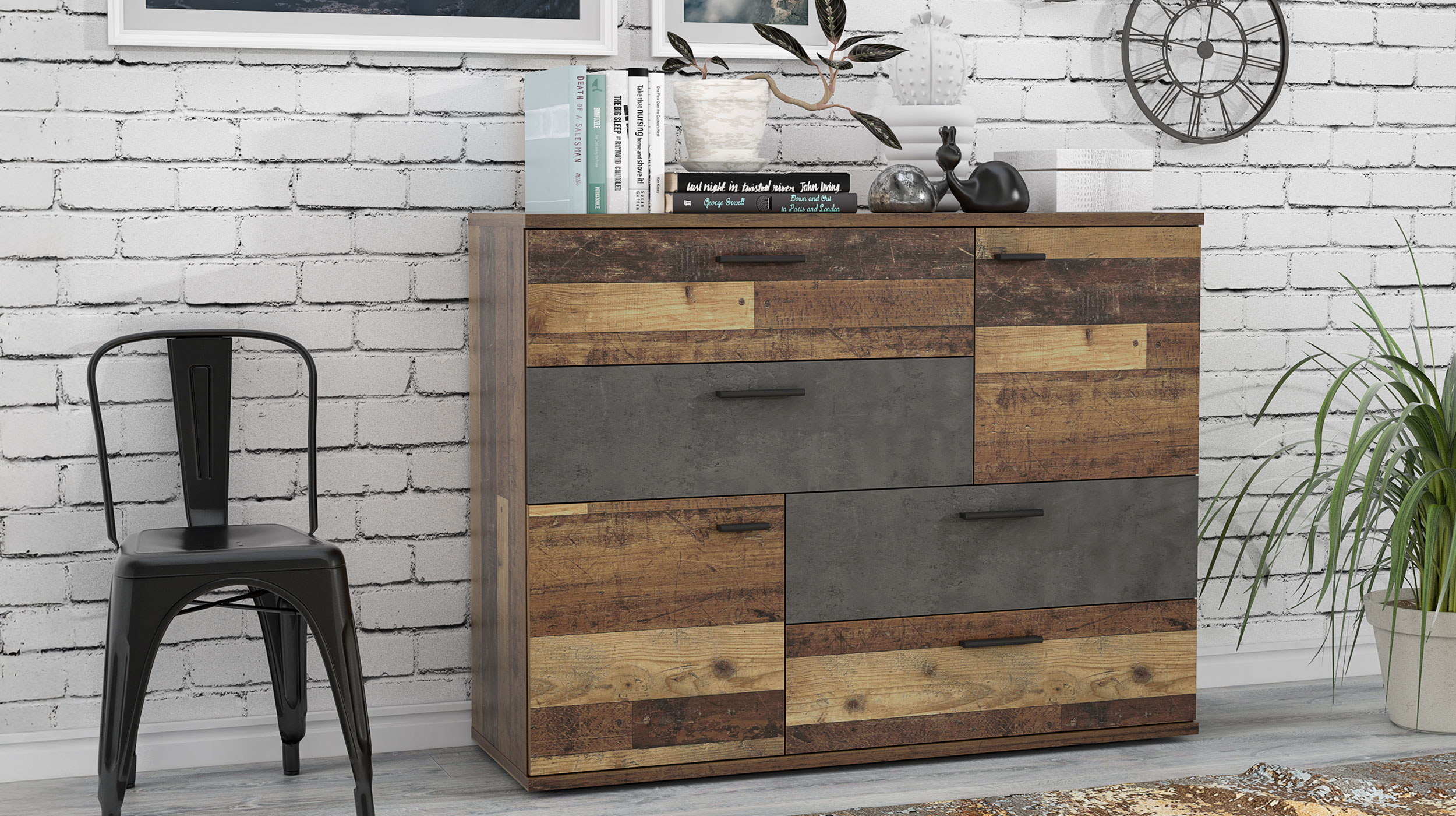Kommode Old Wood - grau 125 cm - SKIVE