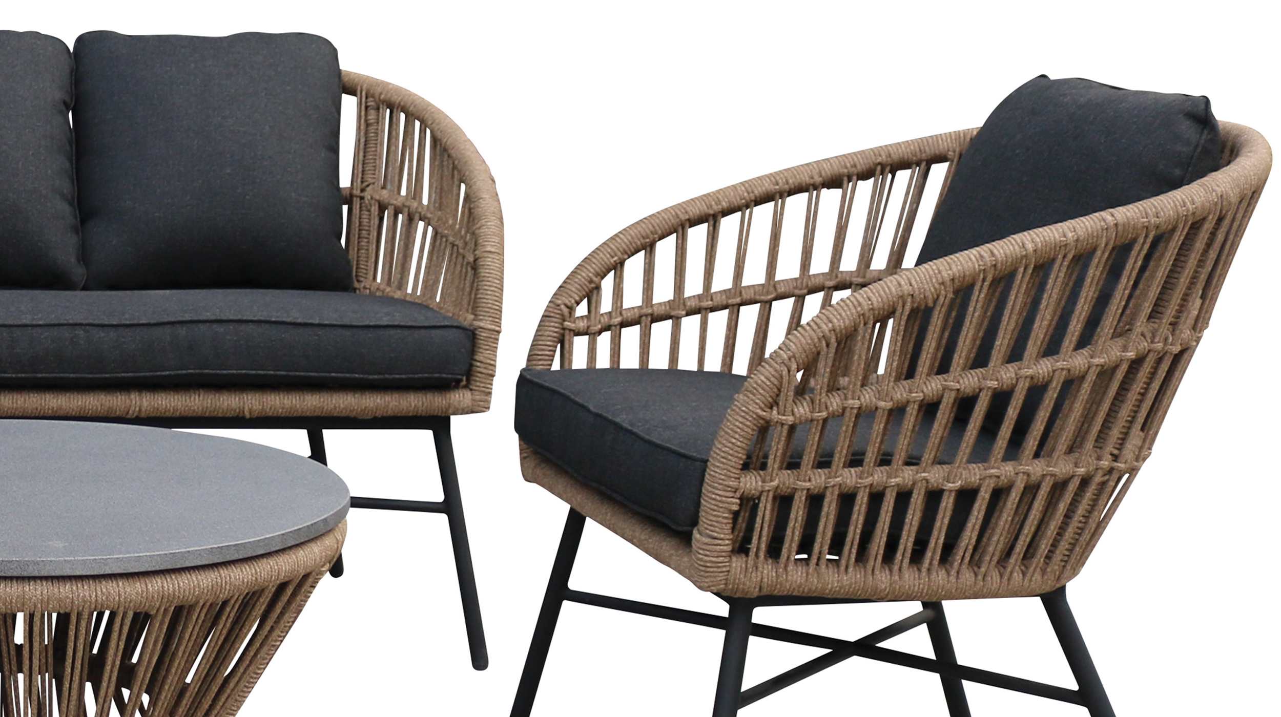 Ropegeflecht Gartenmöbel Set 4-teilig Tisch 70 x 40 cm - LUNO