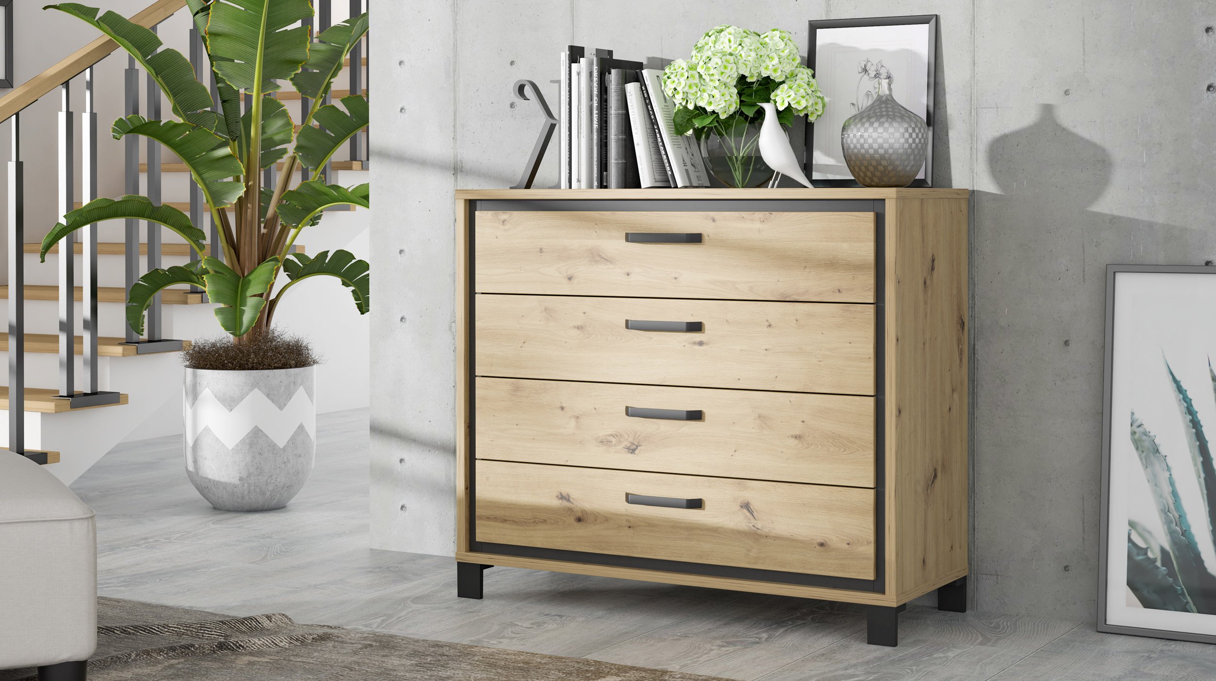 Kommode Artisan Eiche - schwarz Eiche 105 cm - TRONDHEIM