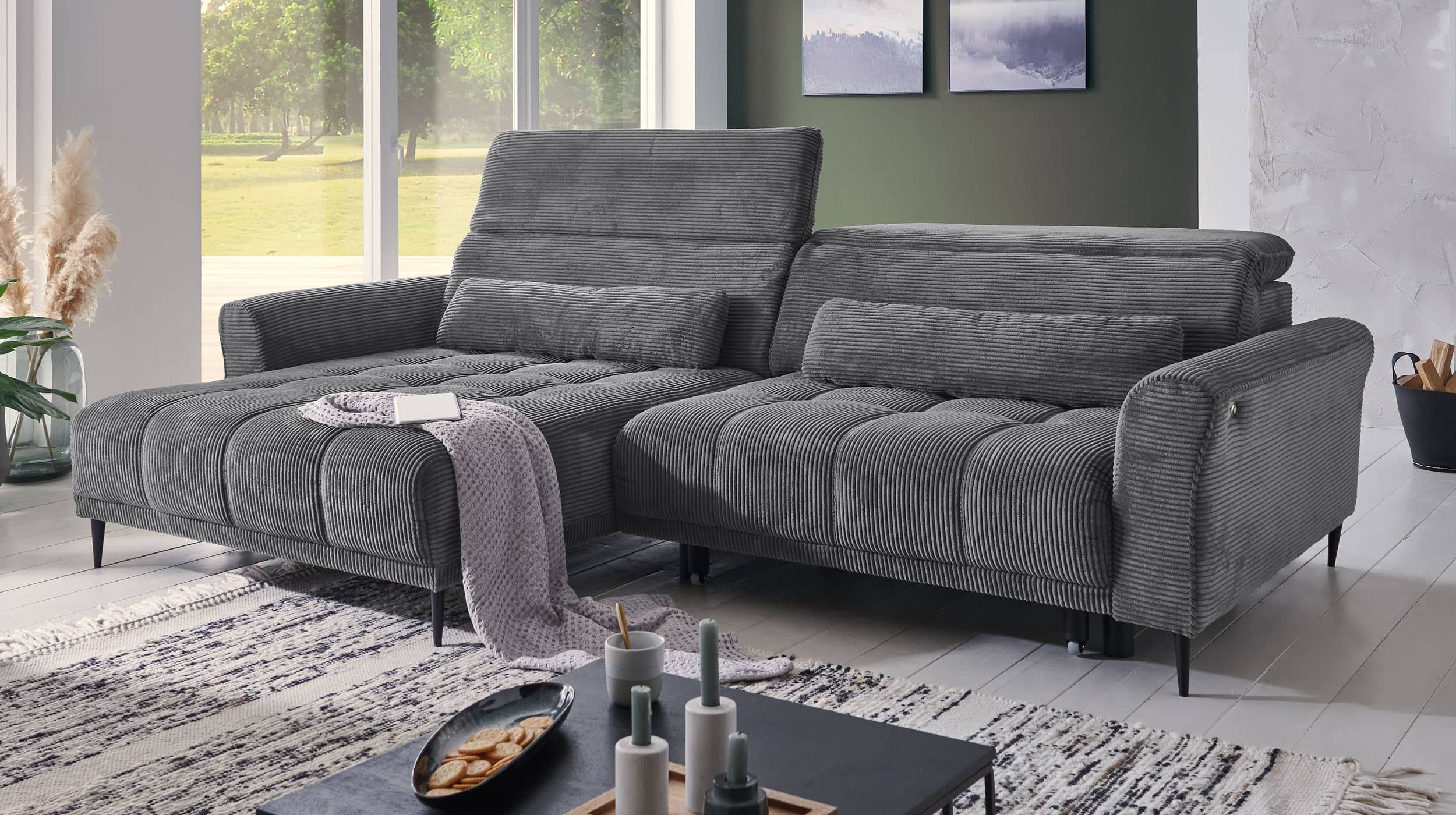 Ecksofa Cordbezug grau 277 x 179 cm - LOGAN