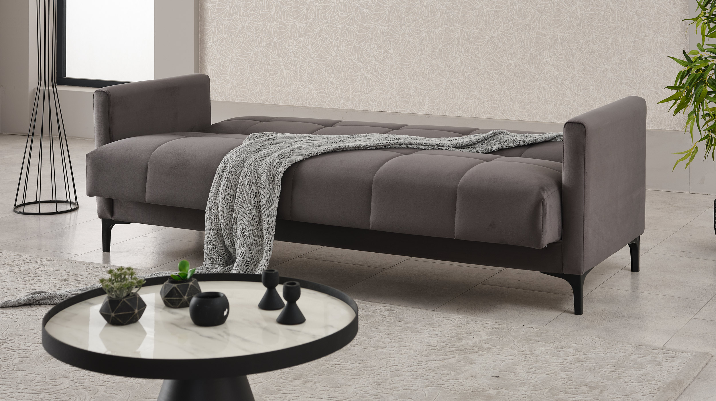 Einzelsofa mit Schlaffunktion und Bettkasten 213 x 85 cm grau - PERU