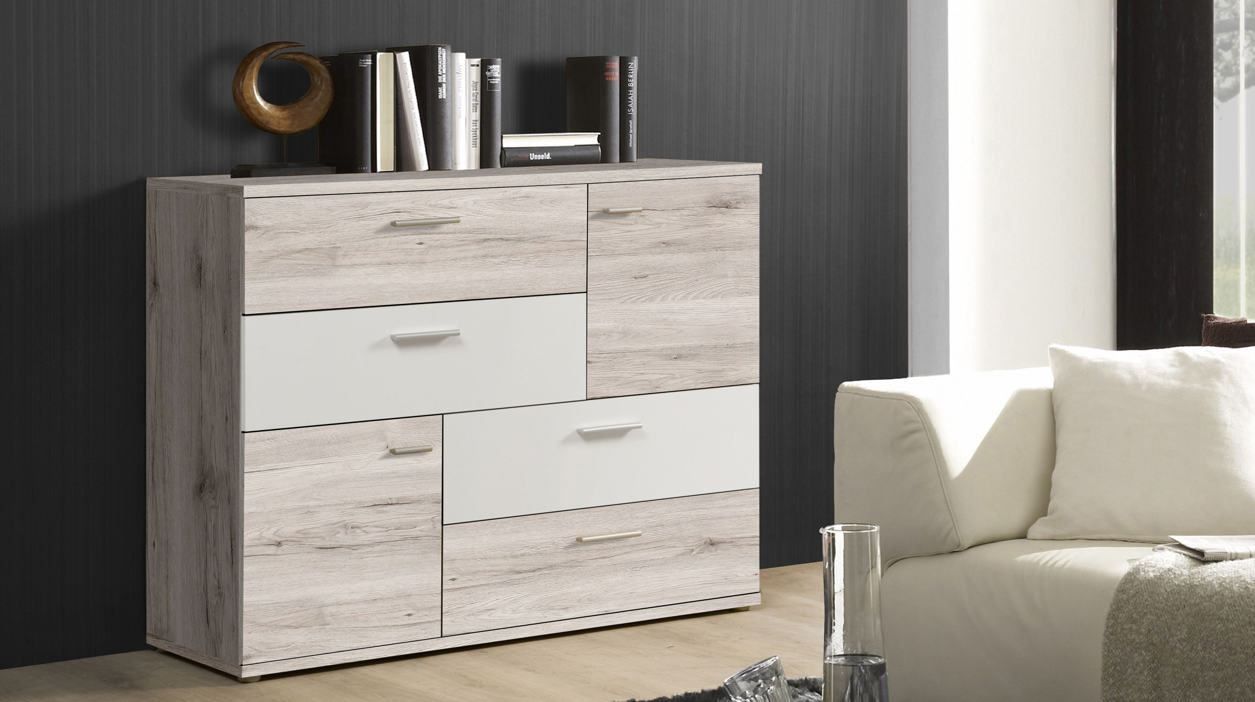 Kommode Sandeiche - weiß 125 cm - SKIVE