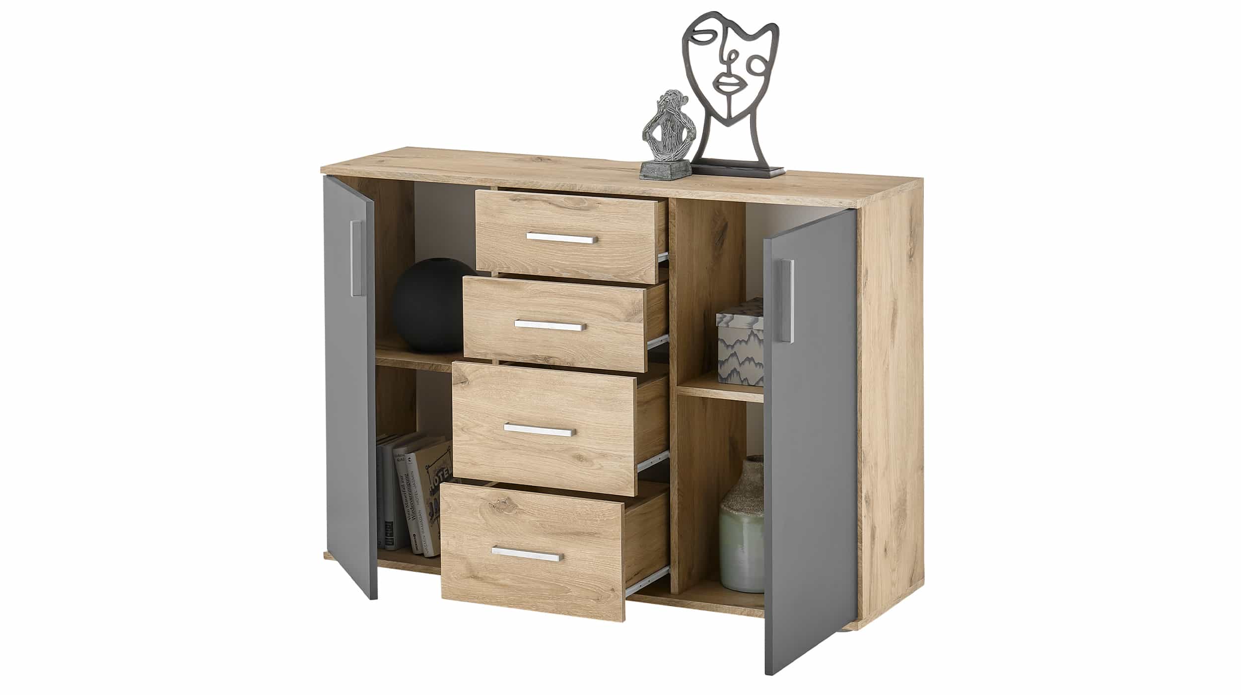 Kommode Viking Oak - grau 120 x 84 cm 2-türig - BOBBY