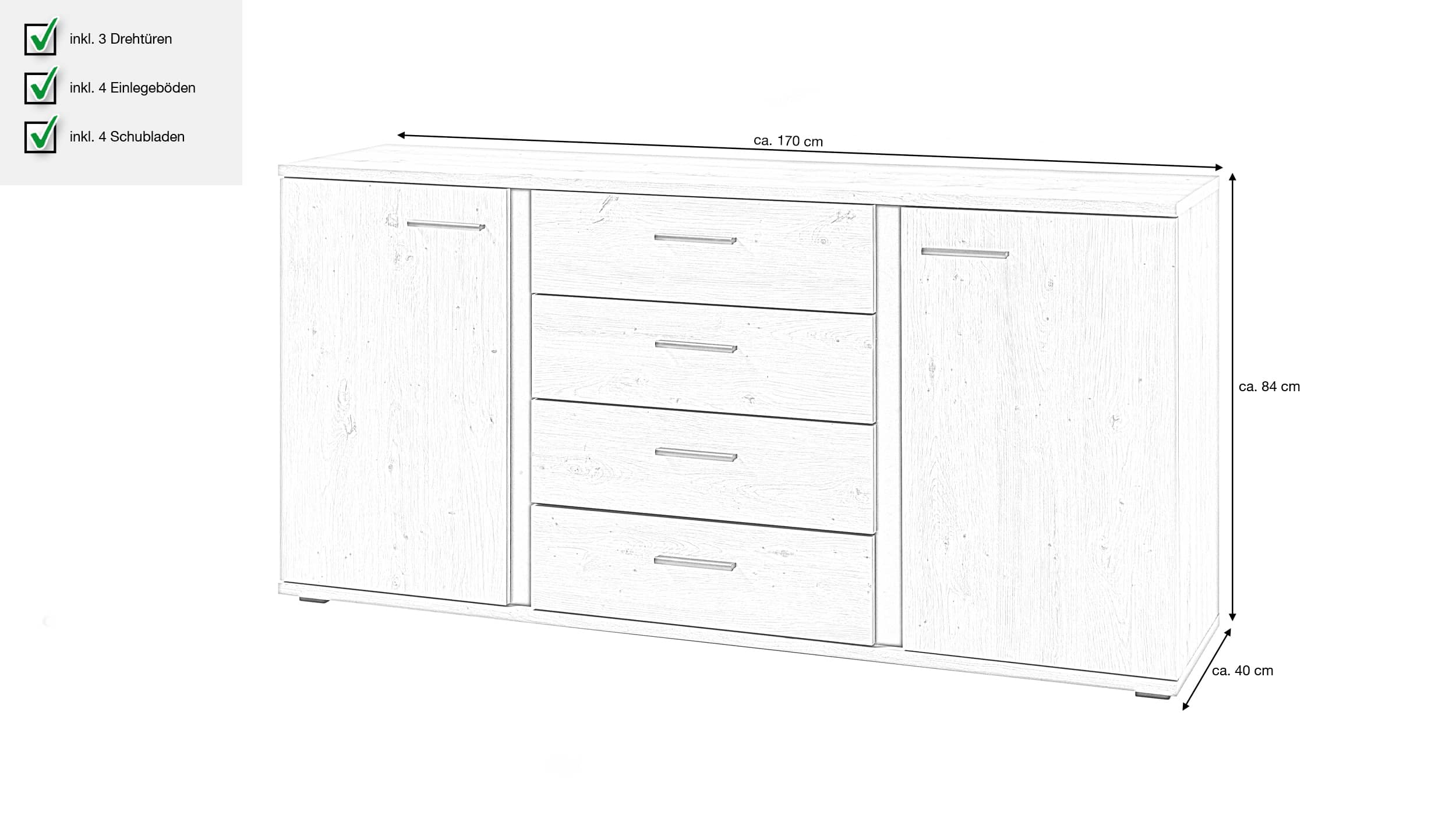 Sideboard mit 4 Schubladen Artisan Eiche 170 cm - KANADA