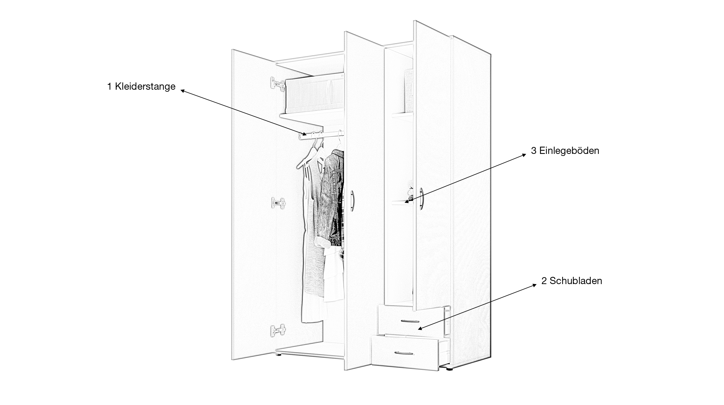 Kleiderschrank graphit - 120 cm -  3-türig - BASE