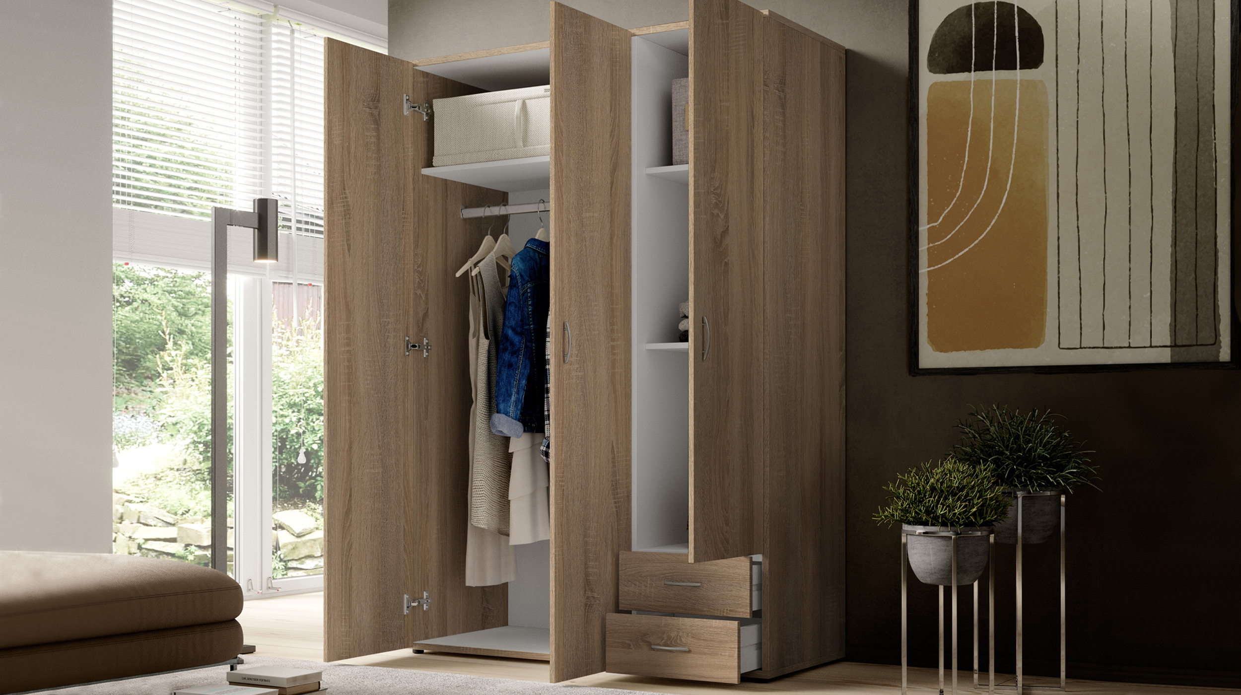 Kleiderschrank Sonoma Eiche - 120 cm - 3-türig - BASE