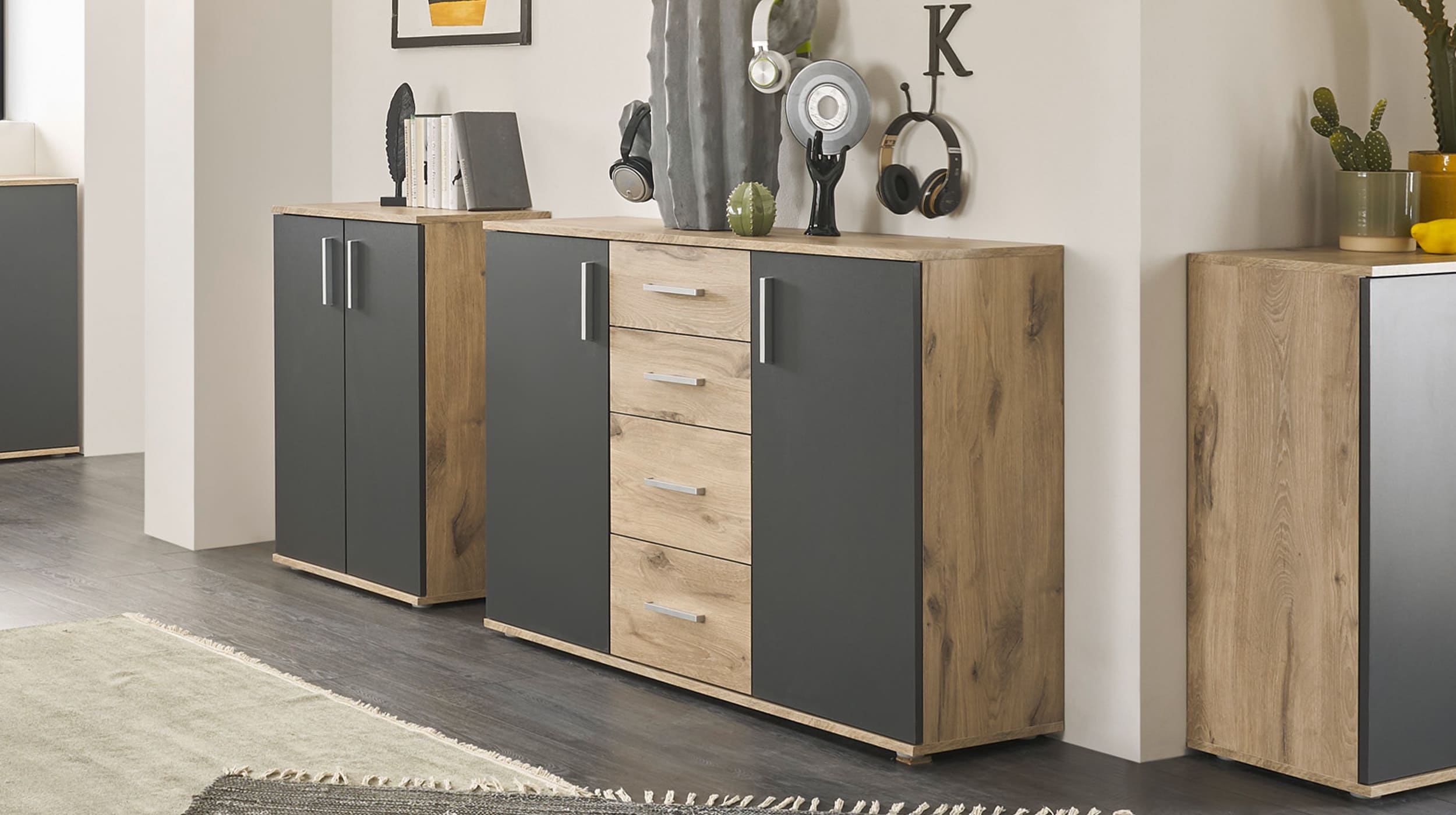 Kommode Viking Oak - grau 120 x 84 cm 2-türig - BOBBY