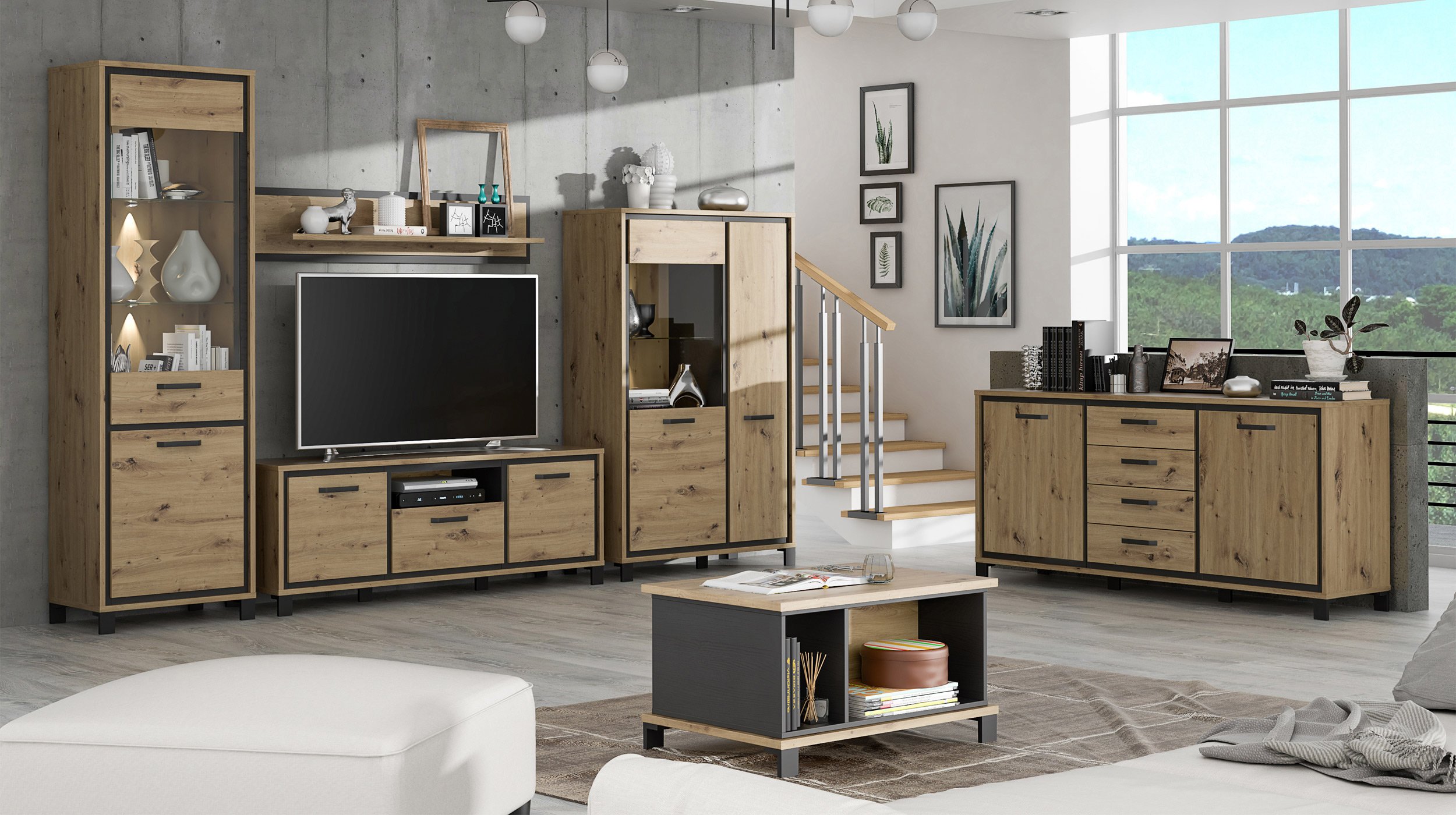 Highboard mit 2 Türen Artisan Eiche 161 cm - TRONDHEIM