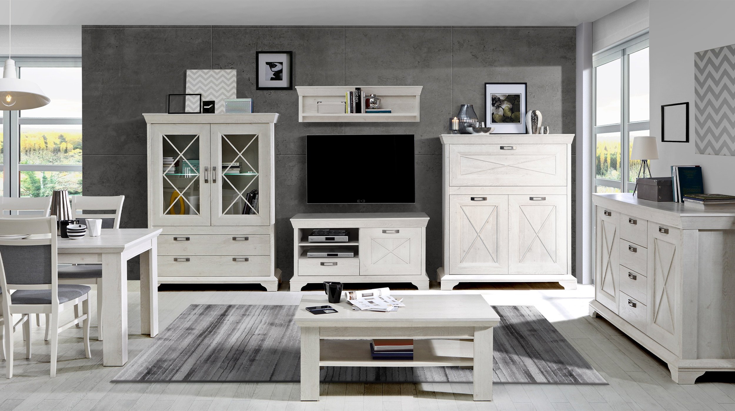 Kommode mit 2 Türen Pinie weiß 123 cm - KASHMIR