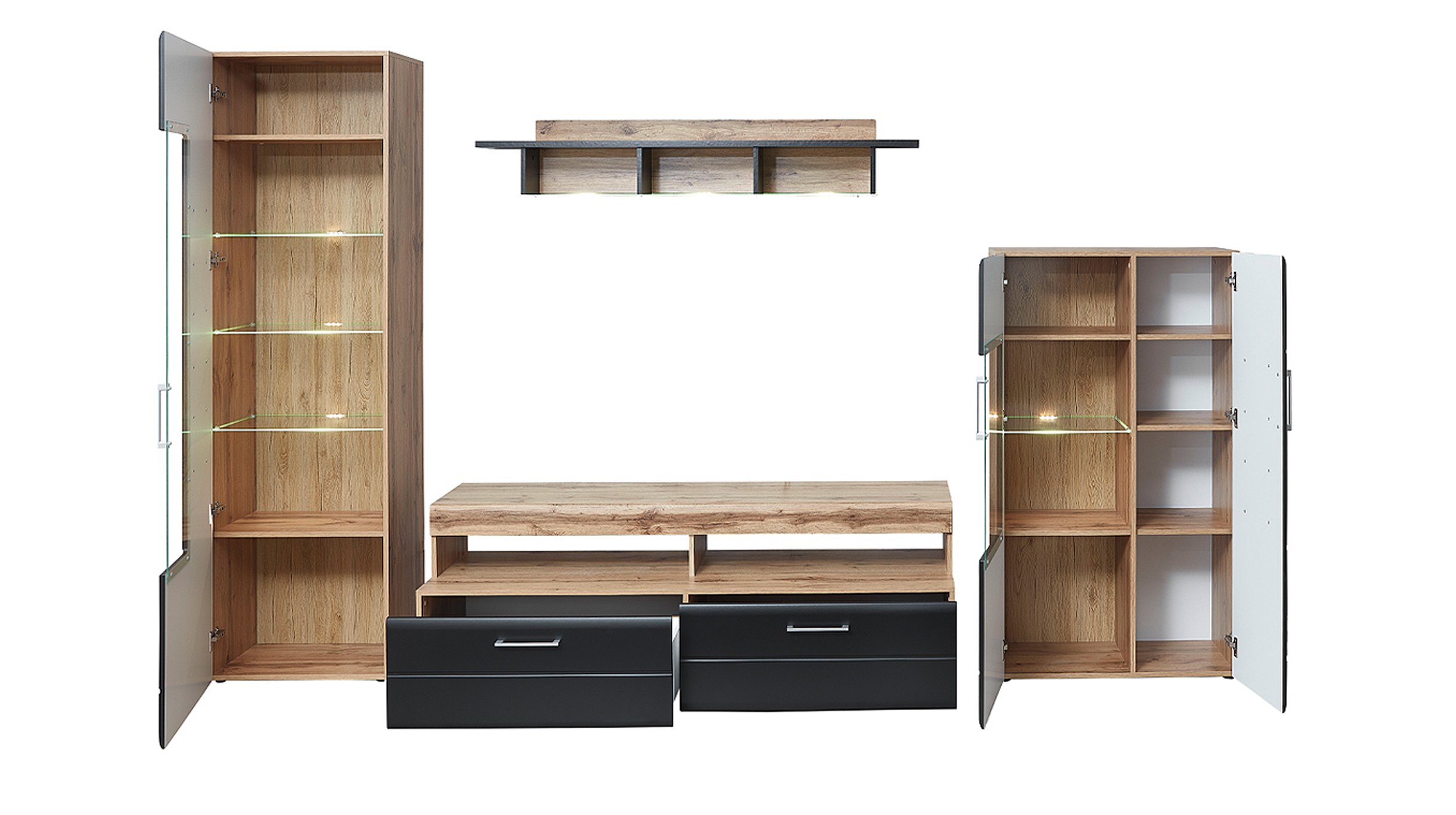 Wohnwand Alteiche - schwarz matt - 340 cm - SONATE
