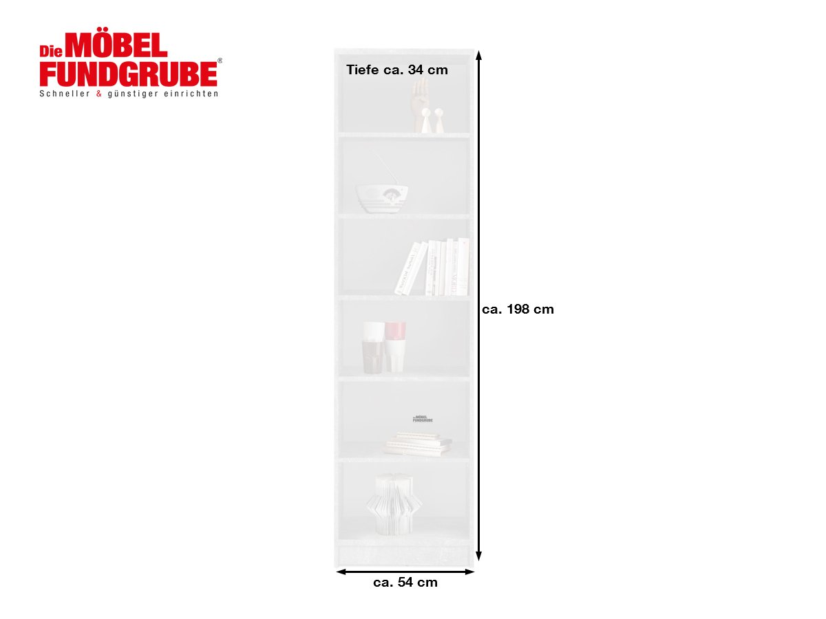 Bücherregal Standregal Betonoptik - weiß  54 x 198 cm - 5 Einlegeböden - OPTIMUS