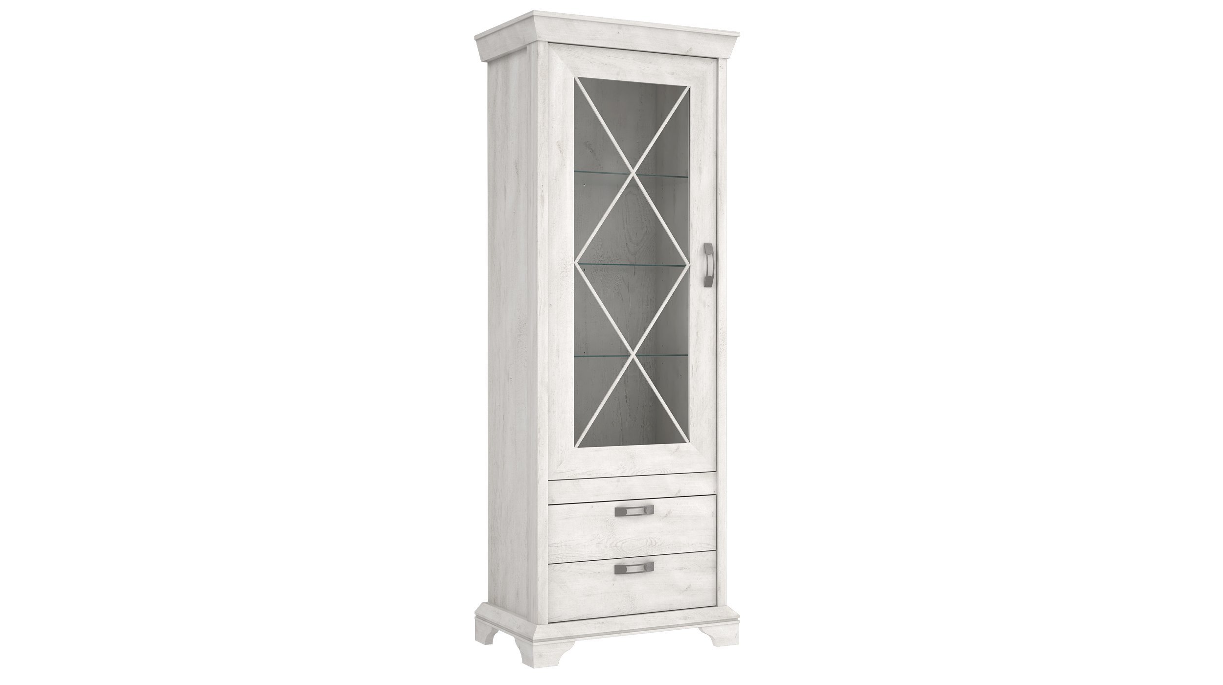 Vitrine mit 1 Glastür Pinie weiß 210 cm - KASHMIR