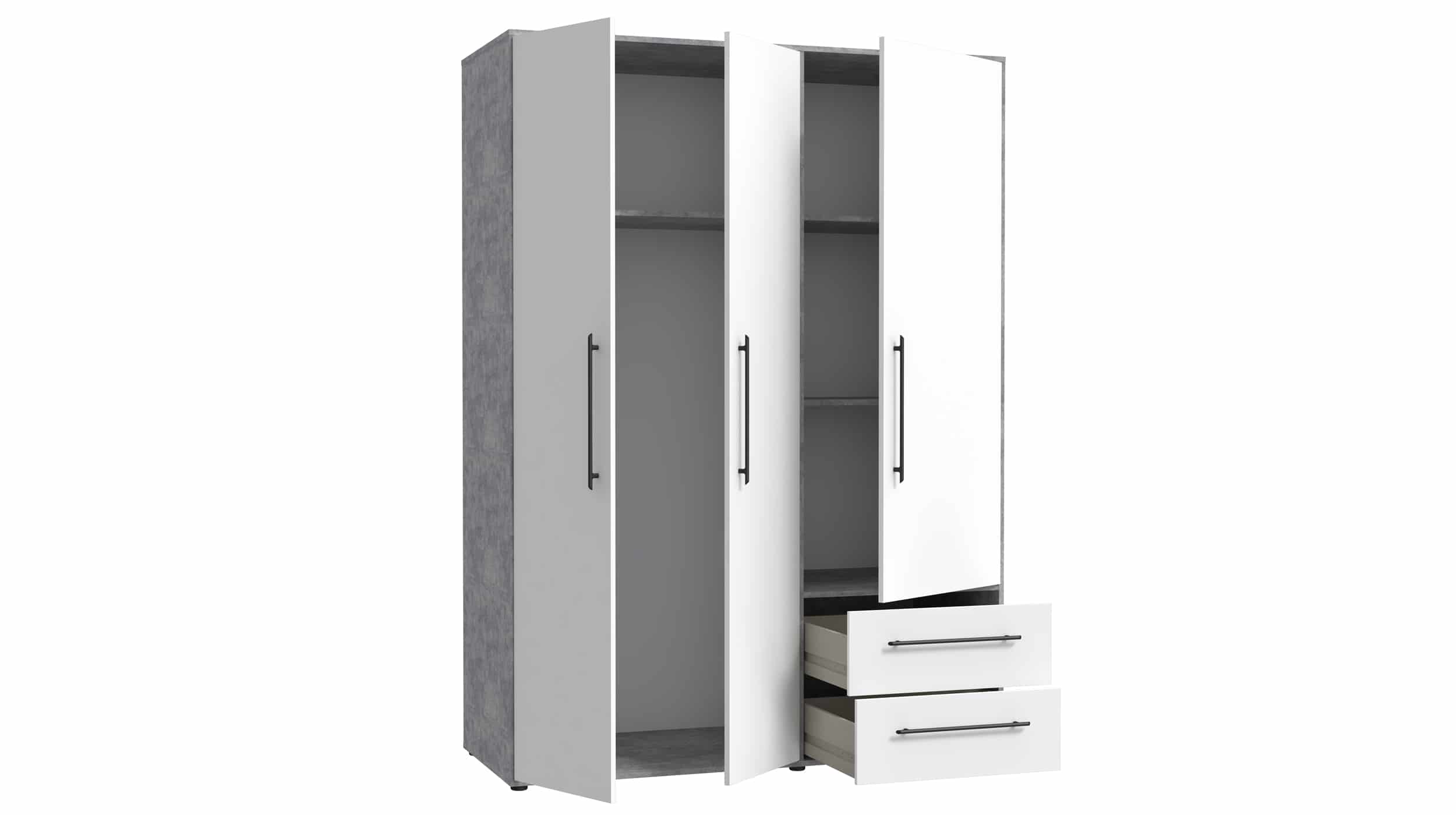 Kleiderschrank weiß - Betonoptik 144 cm 3-türig - MOKKARIS
