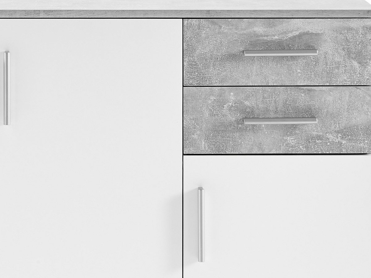 Kommode mit 2 Schubladen Betonoptik - weiß 120 cm - BOBBY