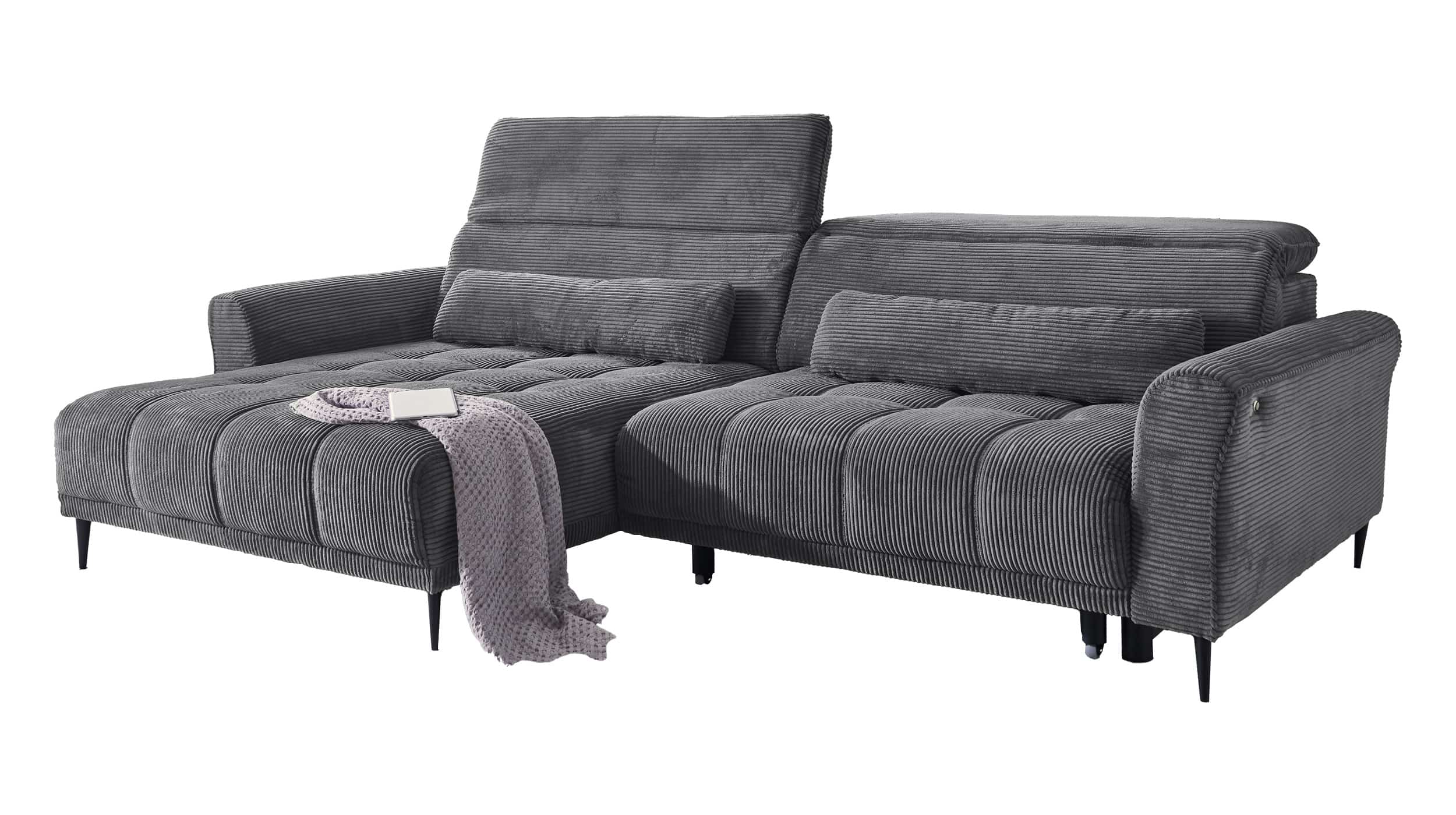 Ecksofa Cordbezug grau 277 x 179 cm - LOGAN