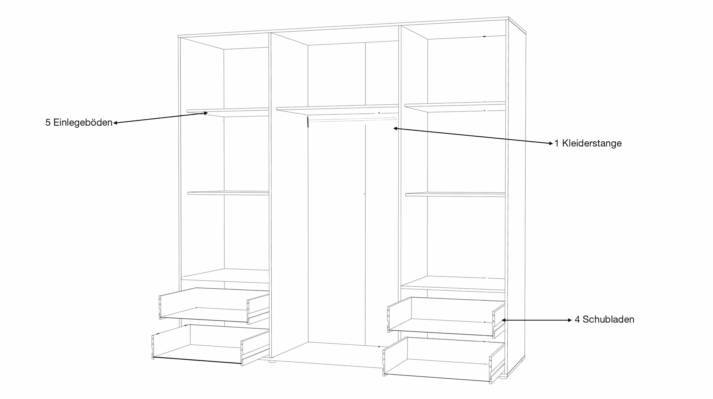 Kleiderschrank Artisan Eiche 206 cm 4-türig - MOKKARIS