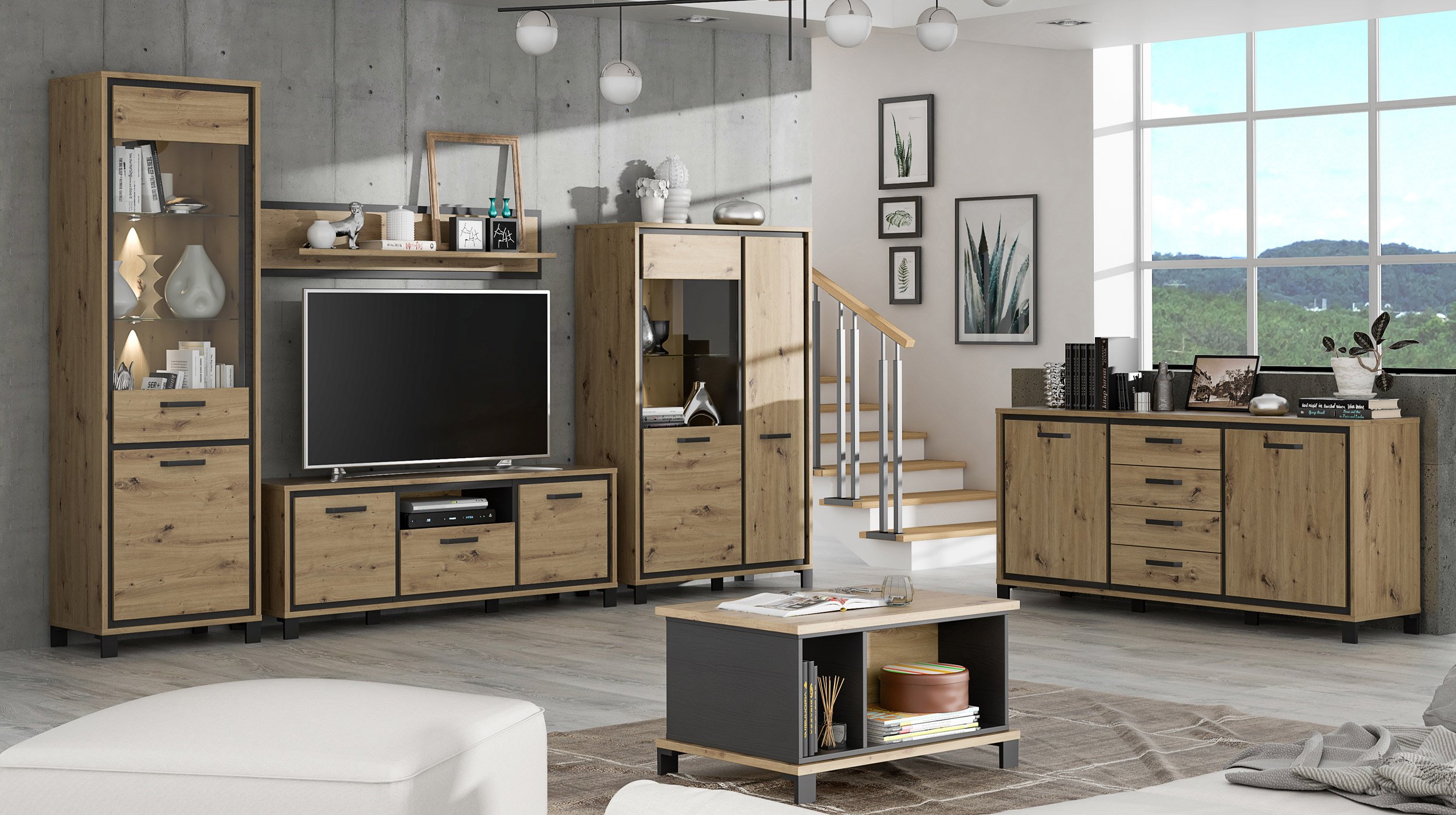 Sideboard 2 türig Artisan Eiche - Metall schwarz 178 cm - TRONDHEIM