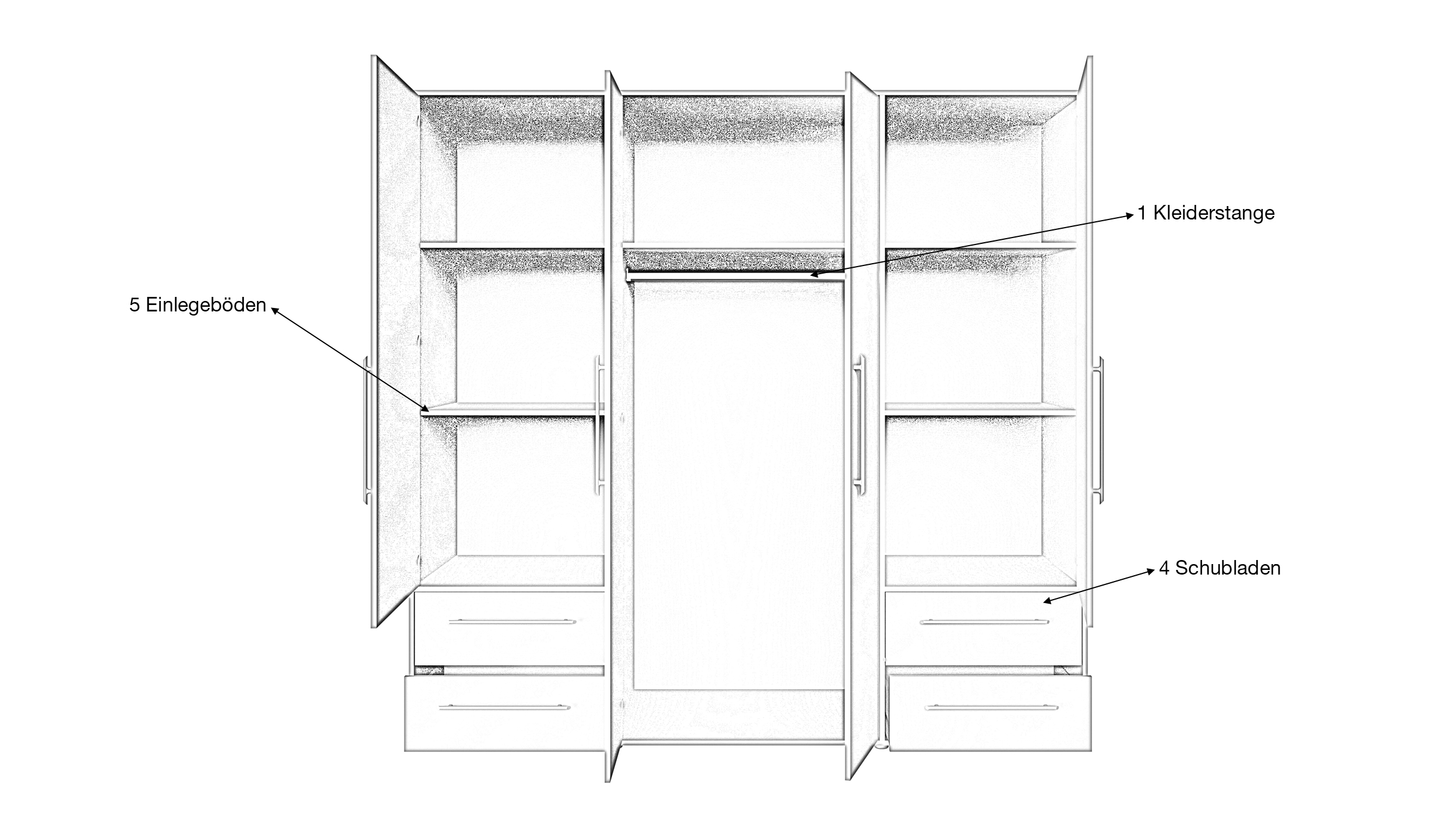 Kleiderschrank schwarz - 206 cm - 4 Türen - MOKKARIS
