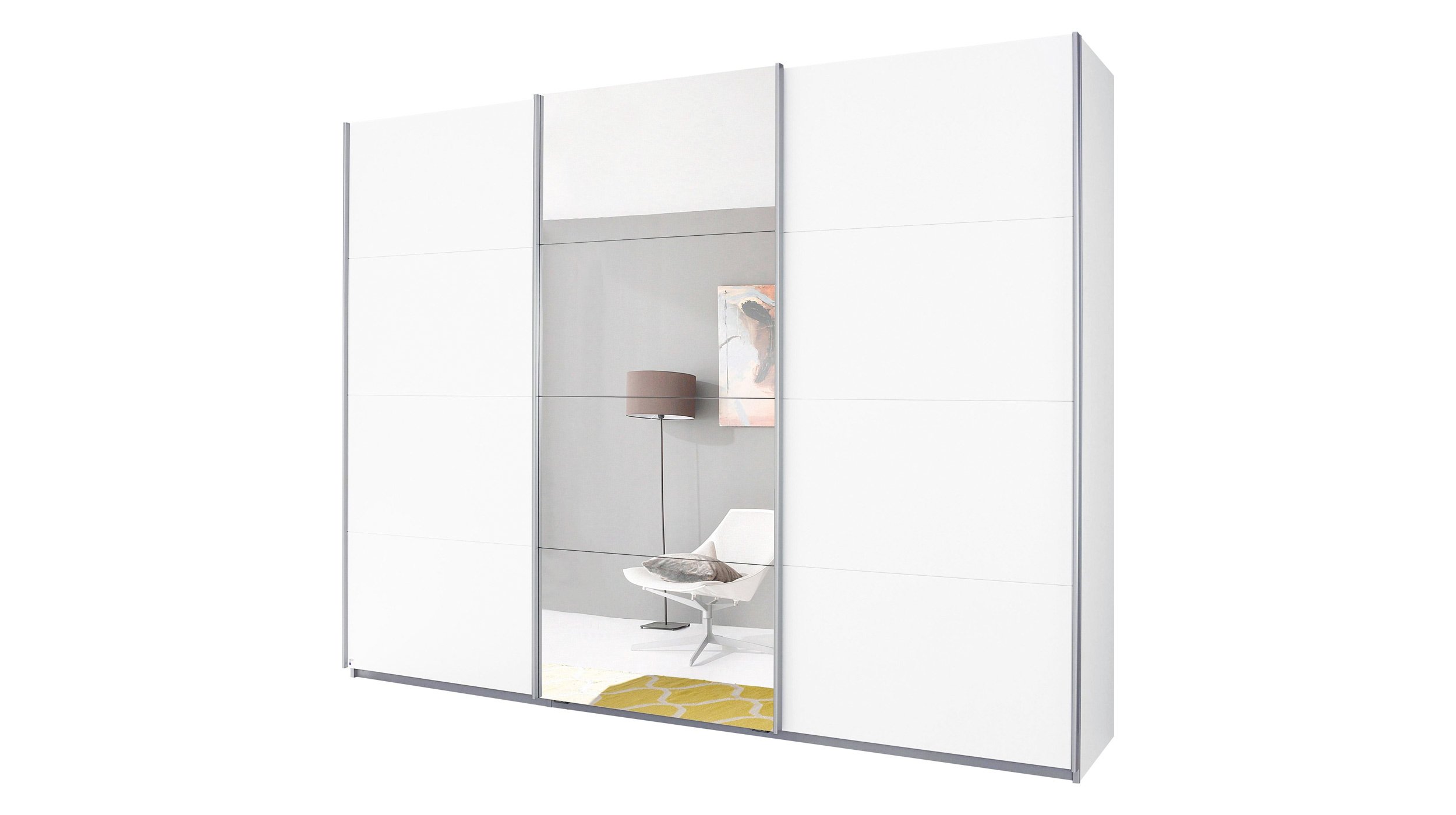 Schwebetürenschrank weiß 271 cm Spiegel - BASIC VARIANTE - KULMBACH