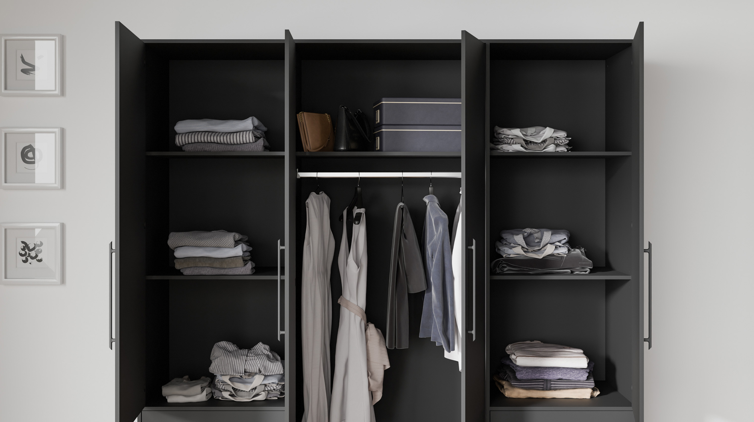 Kleiderschrank schwarz - 206 cm - 4 Türen - MOKKARIS