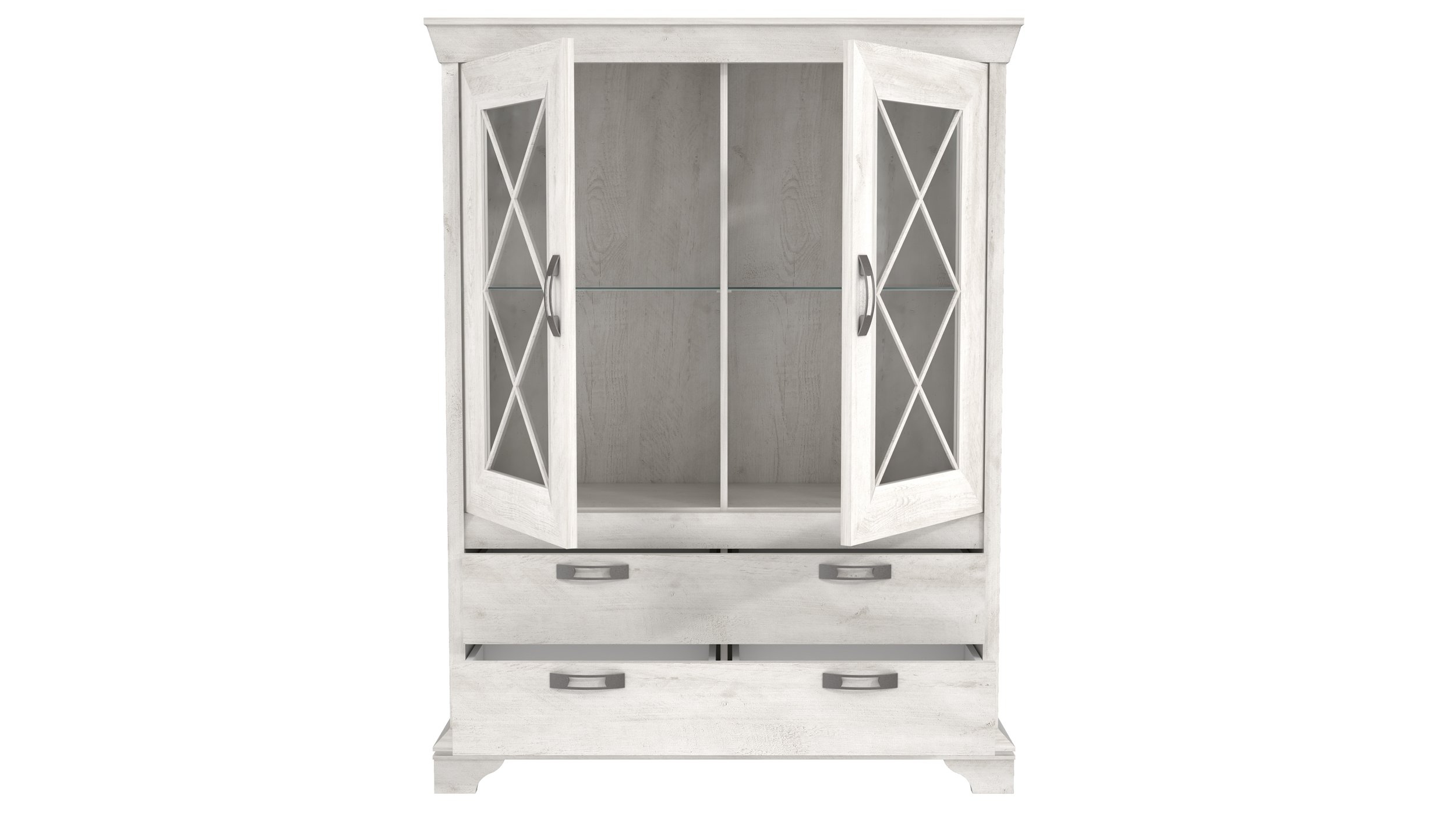Vitrine mit 2 Glastüren Pinie weiß 162 cm - KASHMIR