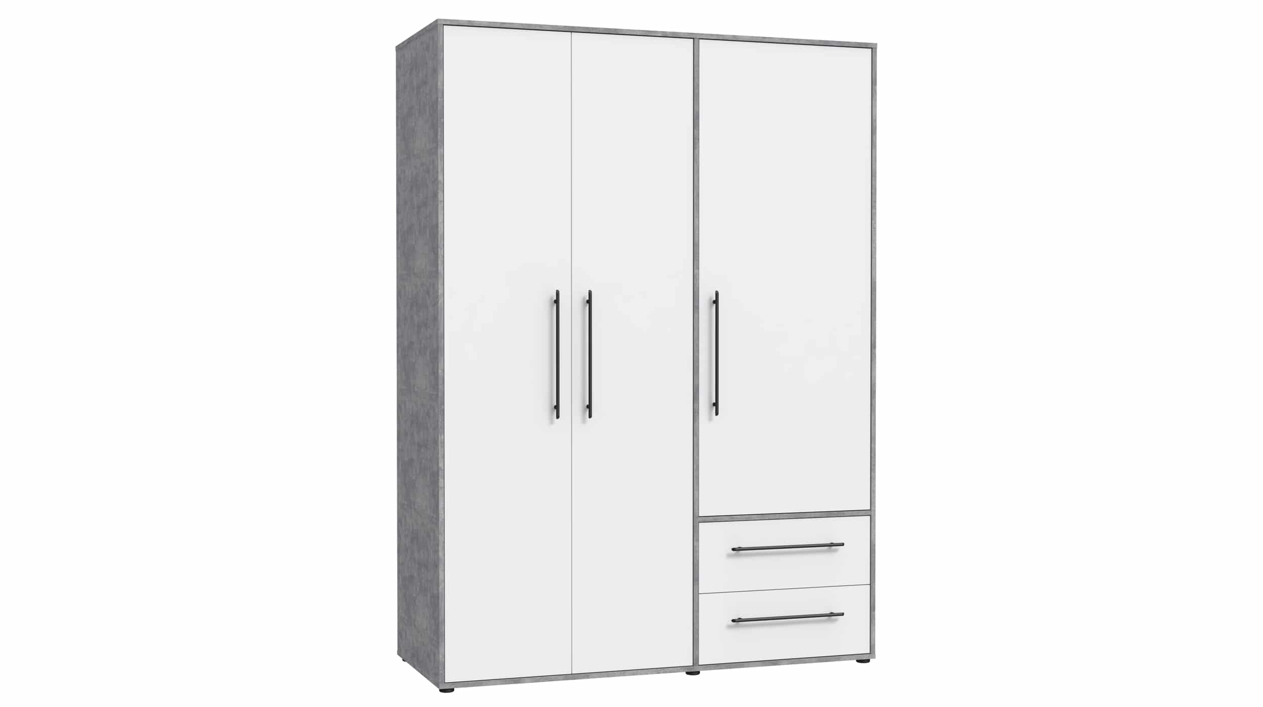 Kleiderschrank weiß - Betonoptik 144 cm 3-türig - MOKKARIS