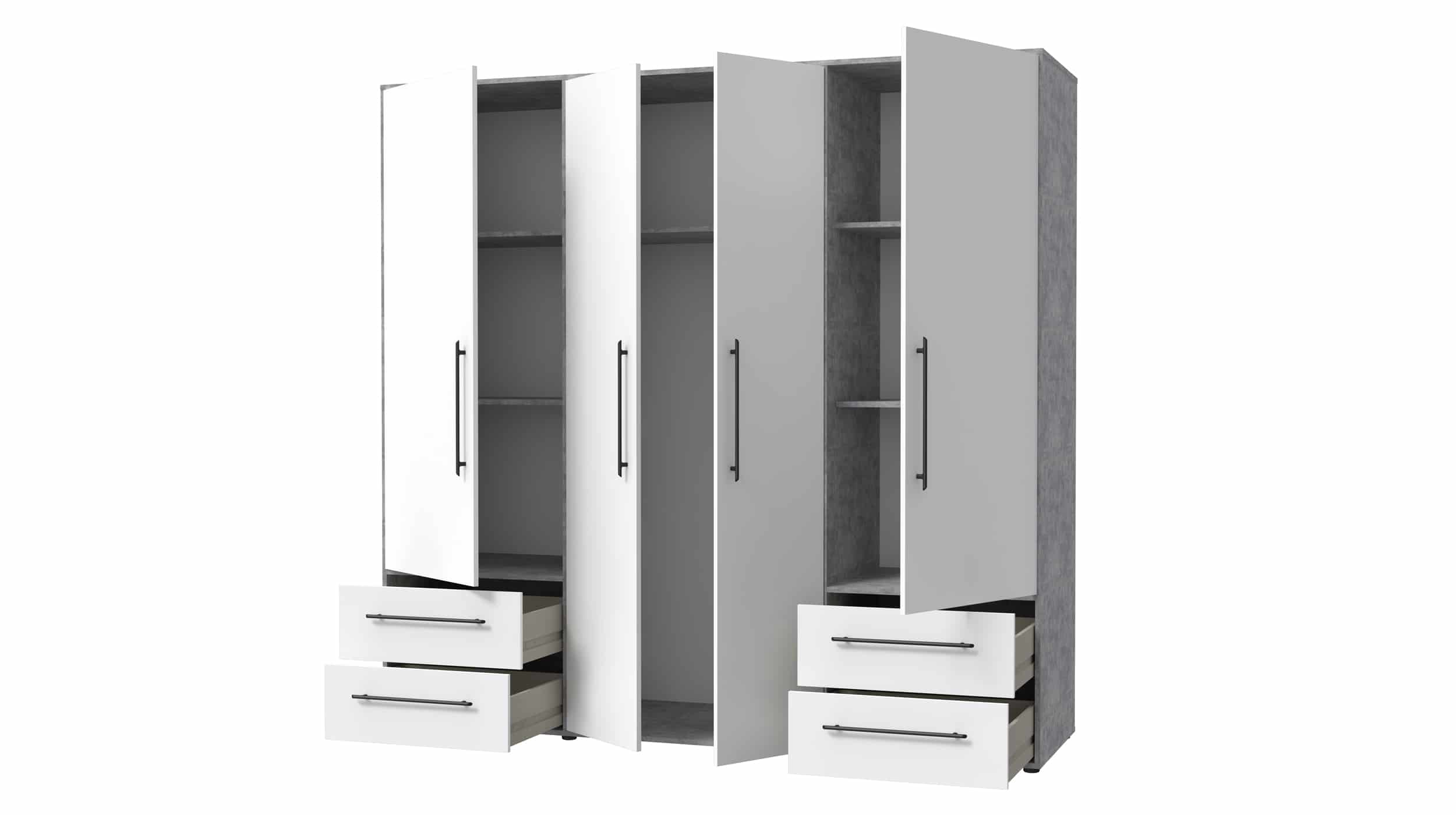 Kleiderschrank weiß - Betonoptik 206 cm 4-türig - MOKKARIS