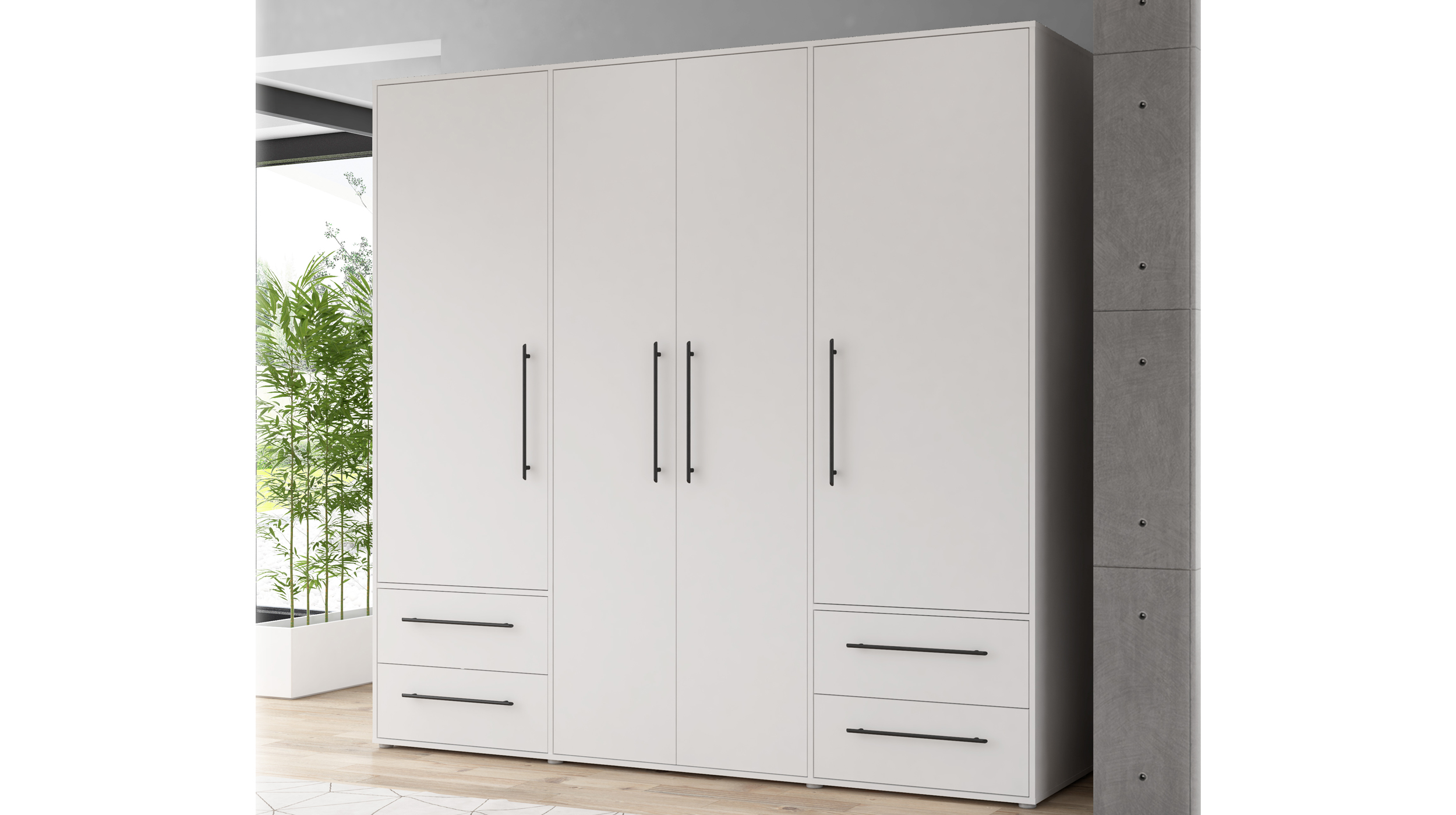 Kleiderschrank weiß 206 cm 4-türig - MOKKARIS