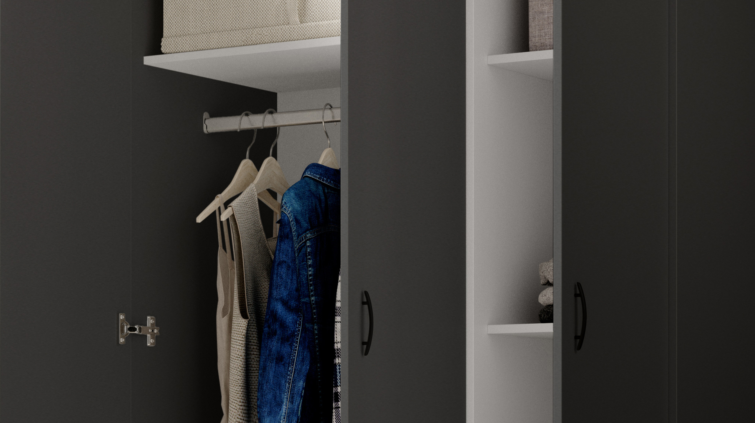 Kleiderschrank graphit - 120 cm -  3-türig - BASE