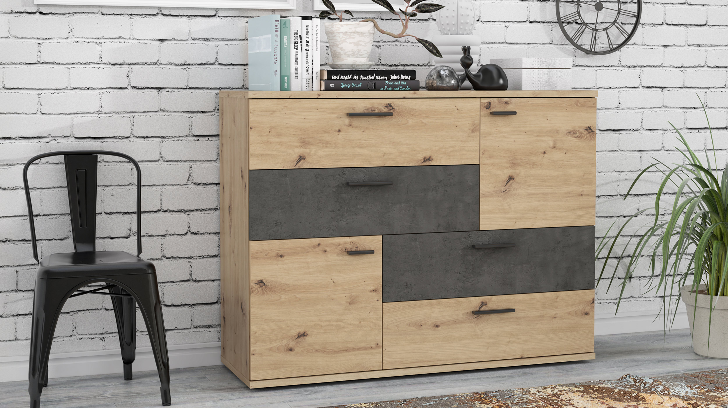 Kommode Artisan Eiche - grau 125 cm - SKIVE