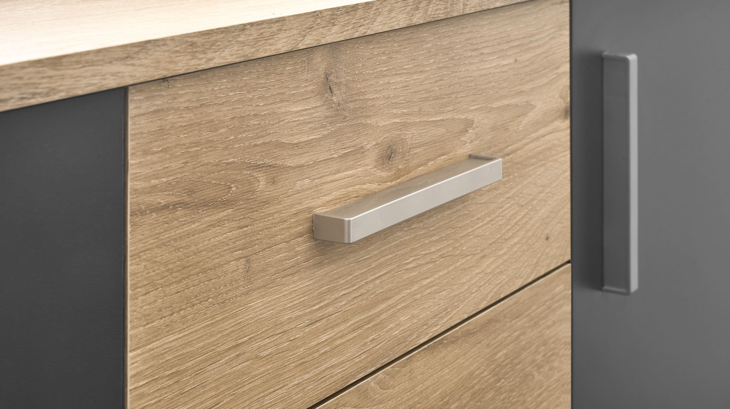 Kommode Viking Oak - grau 160 x 84 cm 3-türig - BOBBY