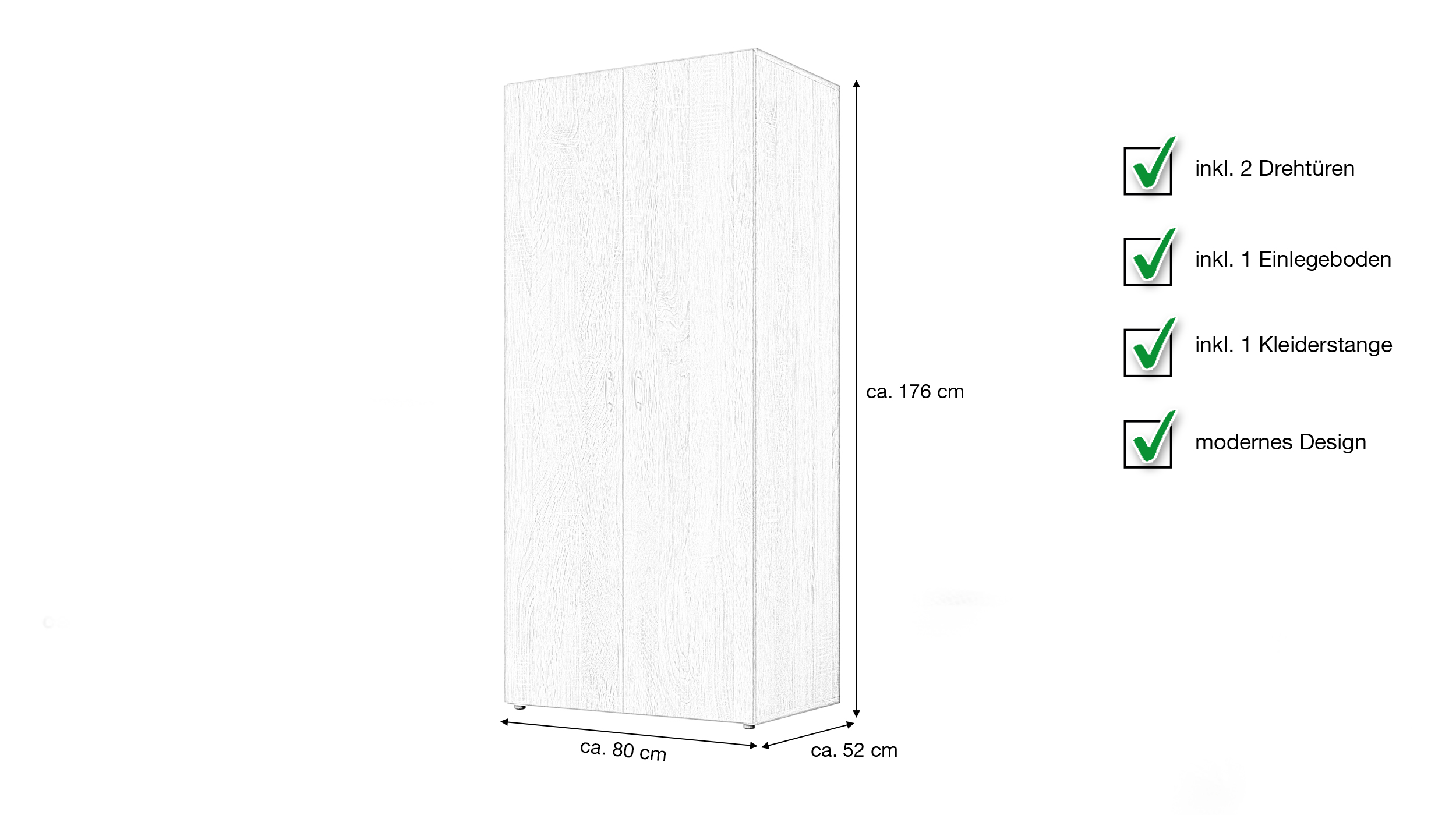 Kleiderschrank Sonoma Eiche - 80 cm - 2-türig - BASE