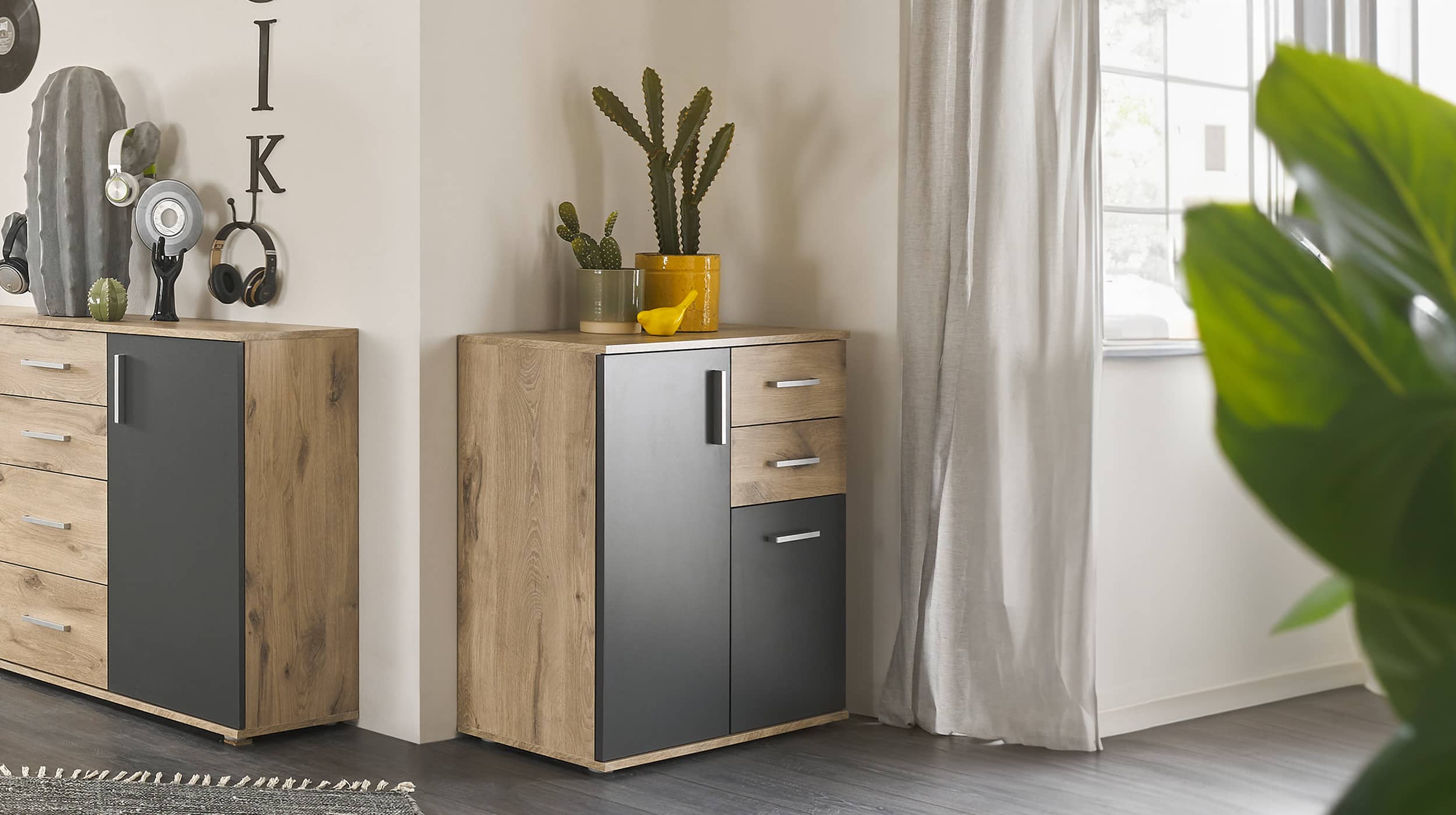 Kommode Viking Oak - grau 80 x 84 cm 2-türig - BOBBY