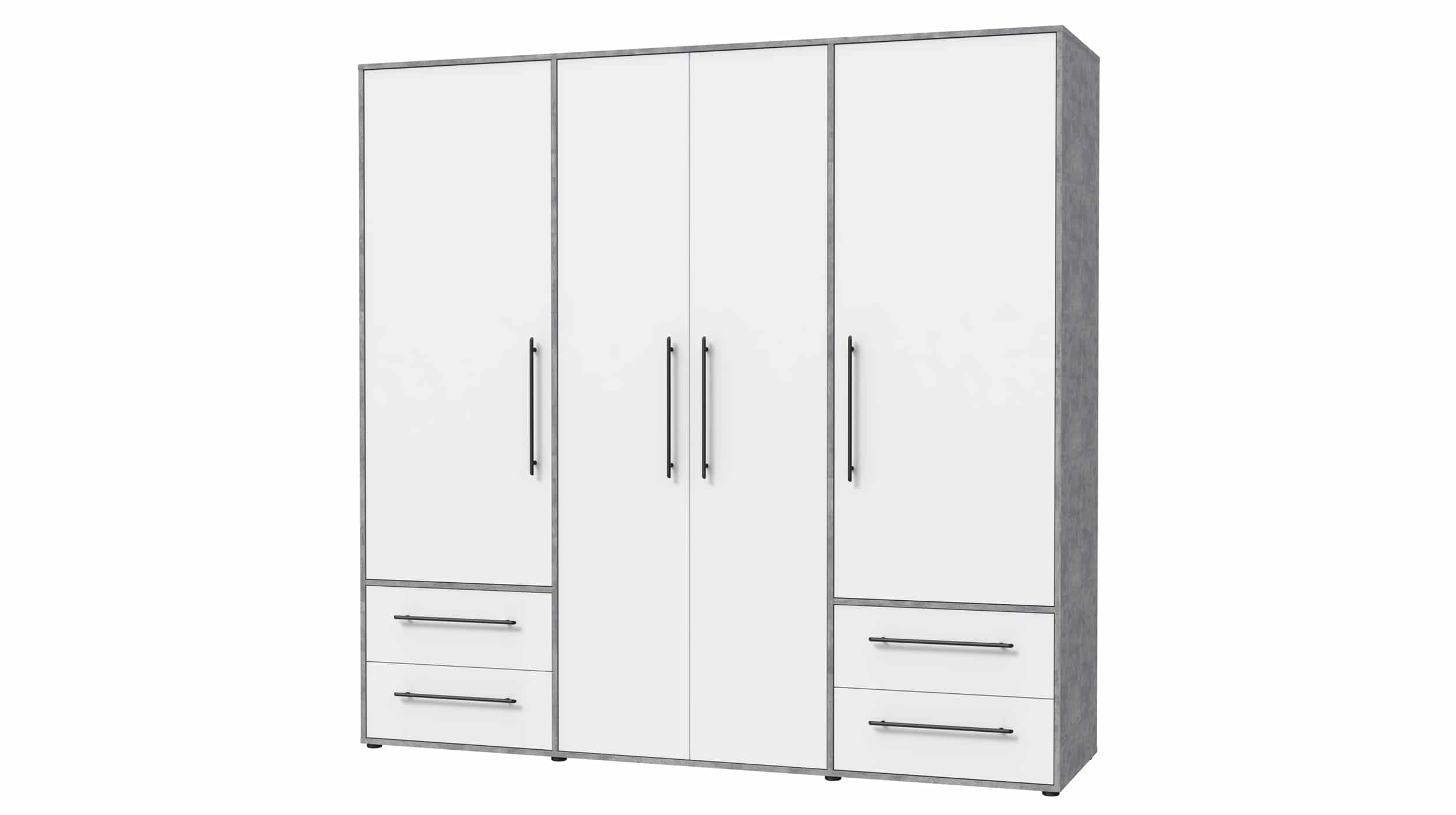 Kleiderschrank weiß - Betonoptik 206 cm 4-türig - MOKKARIS