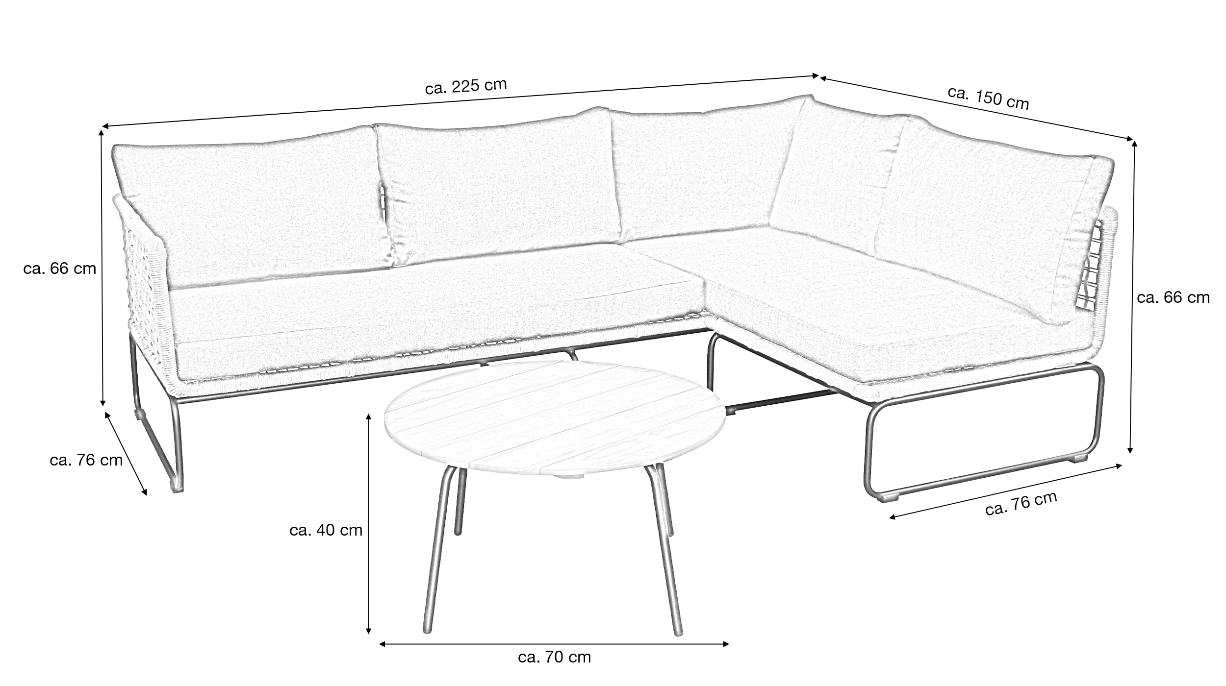 Ropegeflecht Gartenmöbel Set 3-teilig Tisch 70 x 40 cm - SERENO