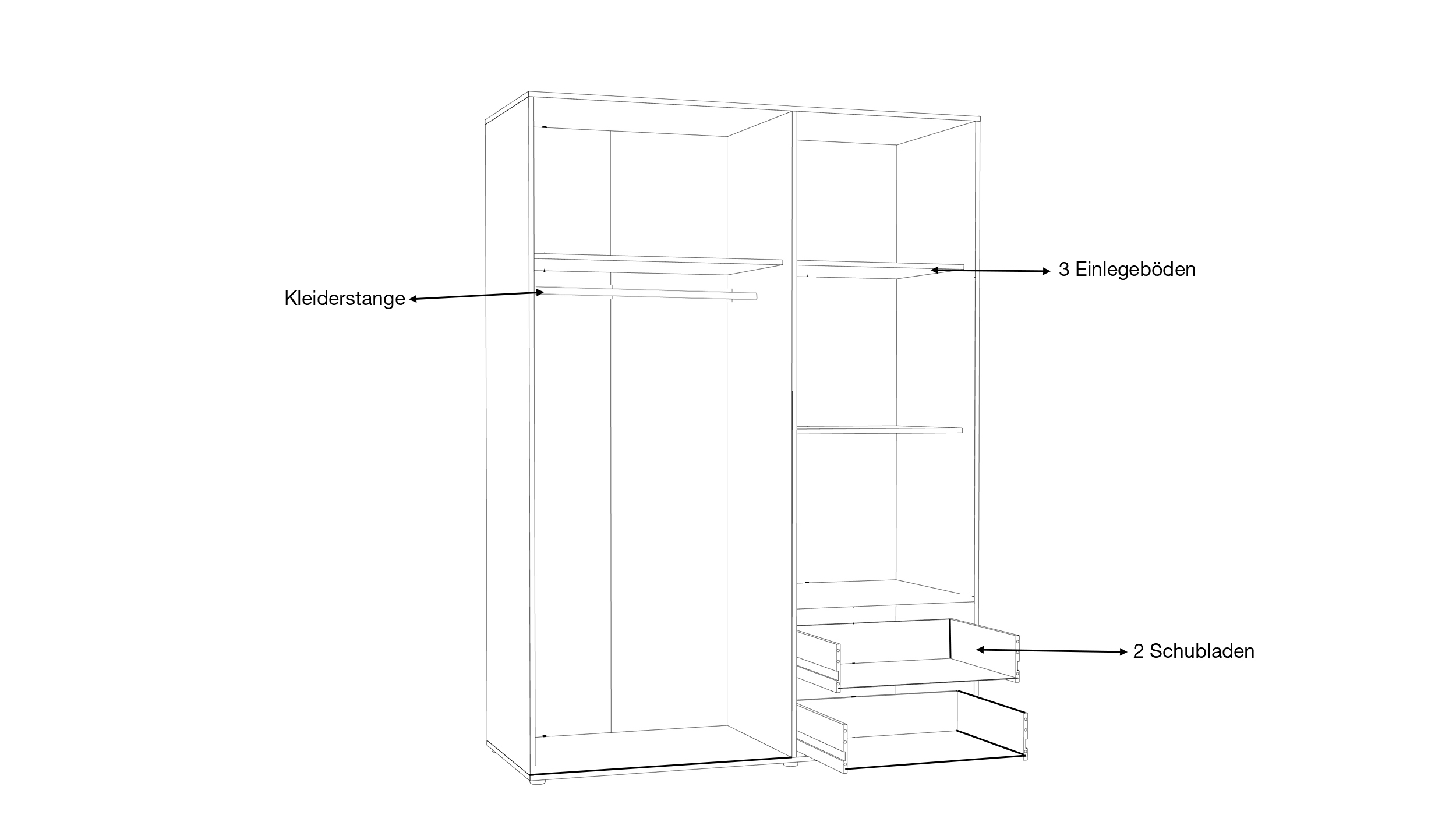 Kleiderschrank Artisan Eiche 144 cm 3-türig - MOKKARIS