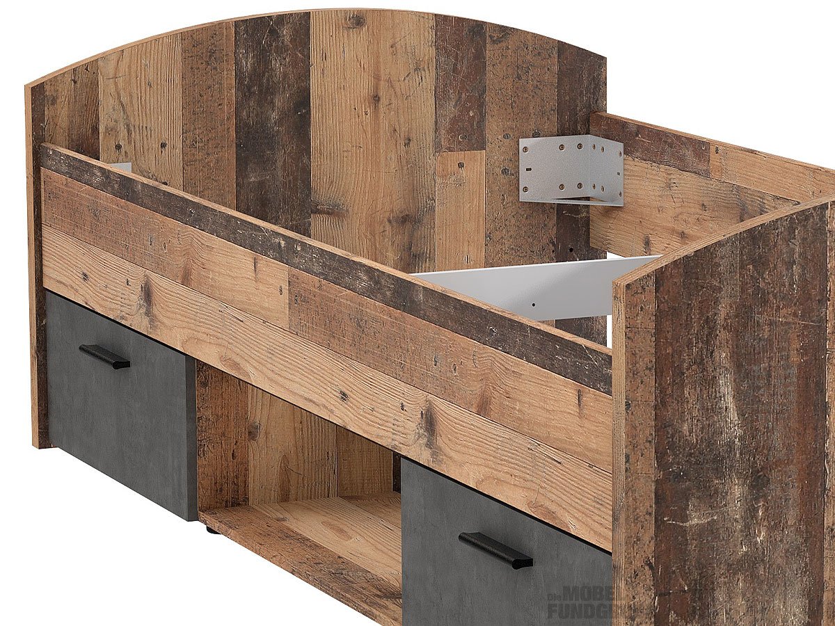Jugendbett 90 x 200 cm Old Wood - grau - WINNIE