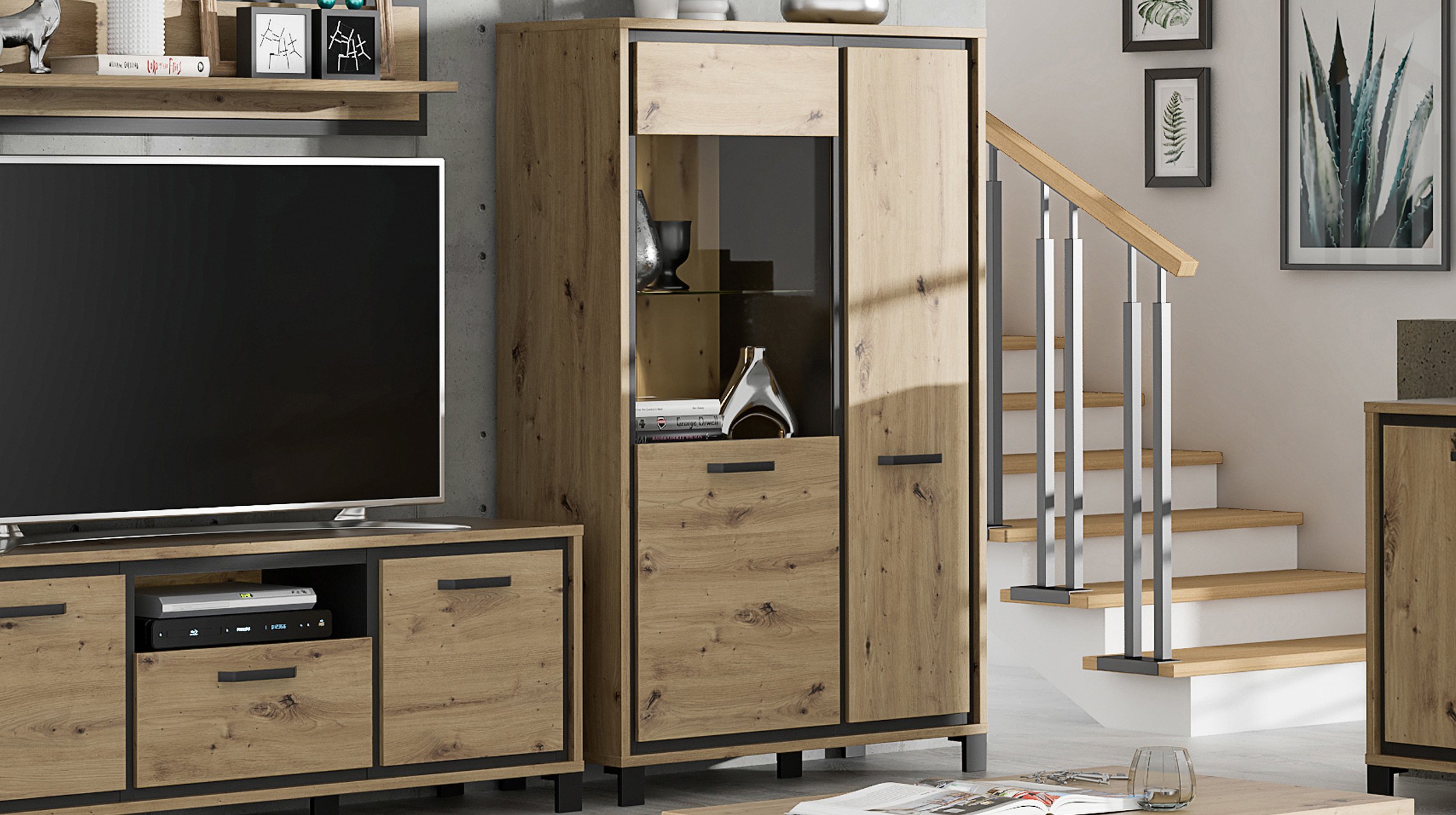 Highboard mit 2 Türen Artisan Eiche 161 cm - TRONDHEIM