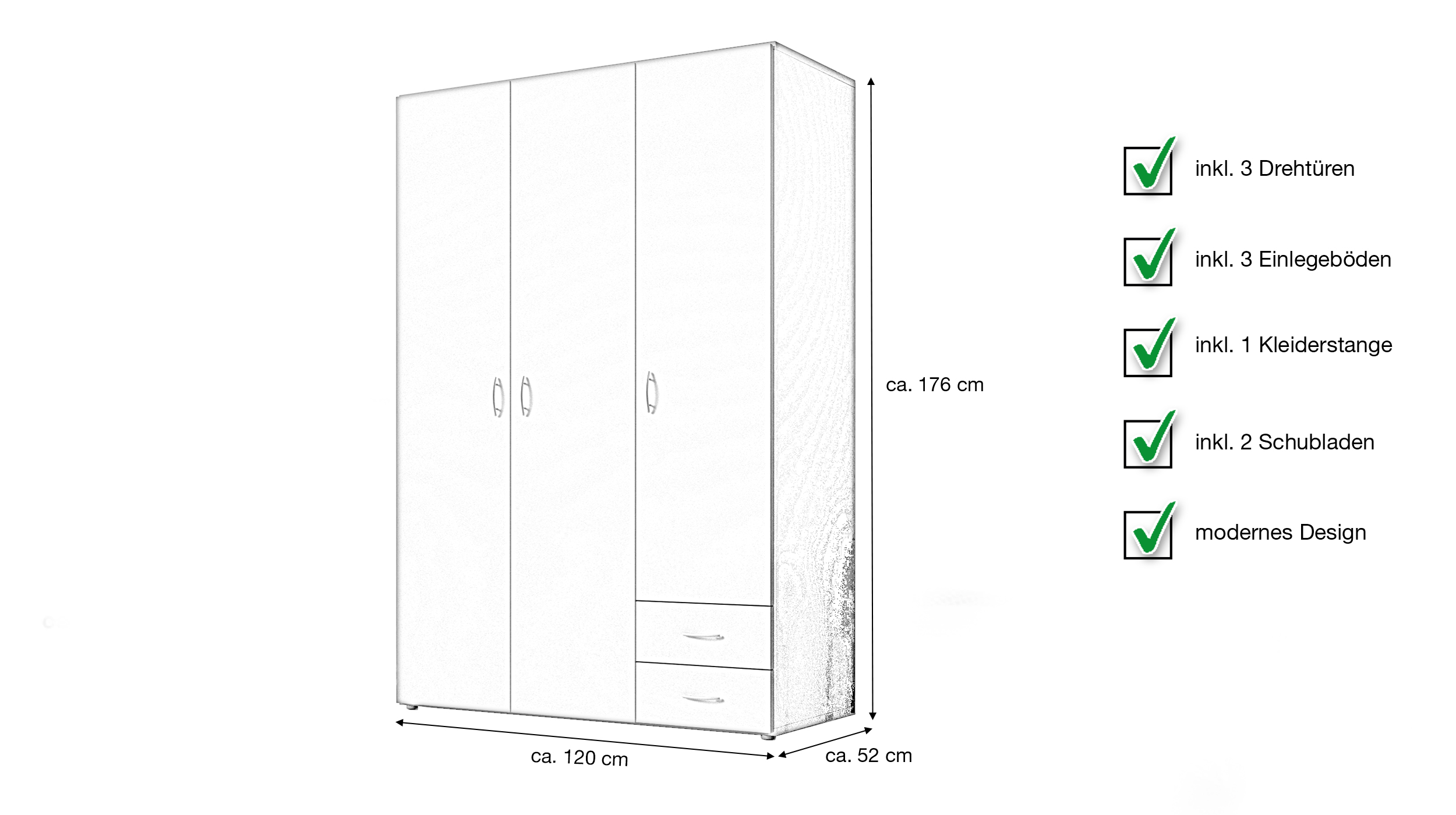 Kleiderschrank graphit - 120 cm -  3-türig - BASE