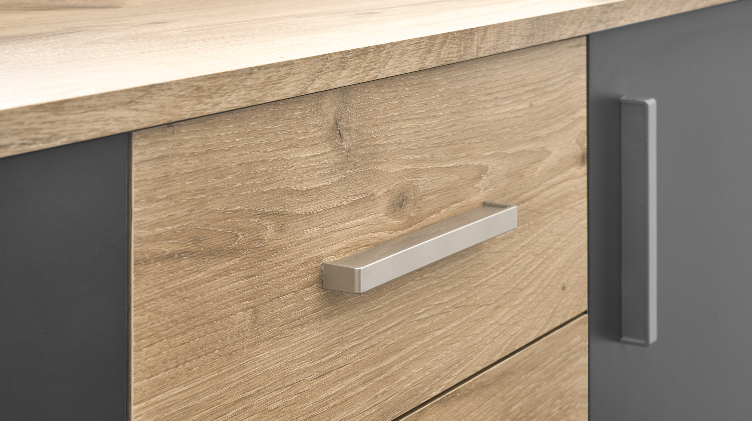 Kommode Viking Oak - grau 120 x 84 cm 3-türig - BOBBY