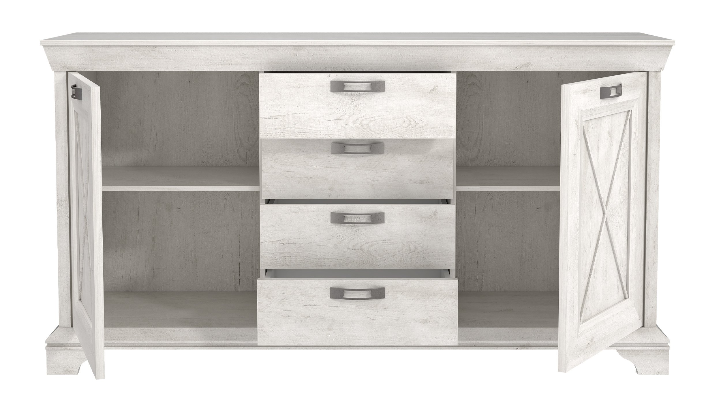 Sideboard mit 4 Schubladen Pinie weiß 178 cm - KASHMIR